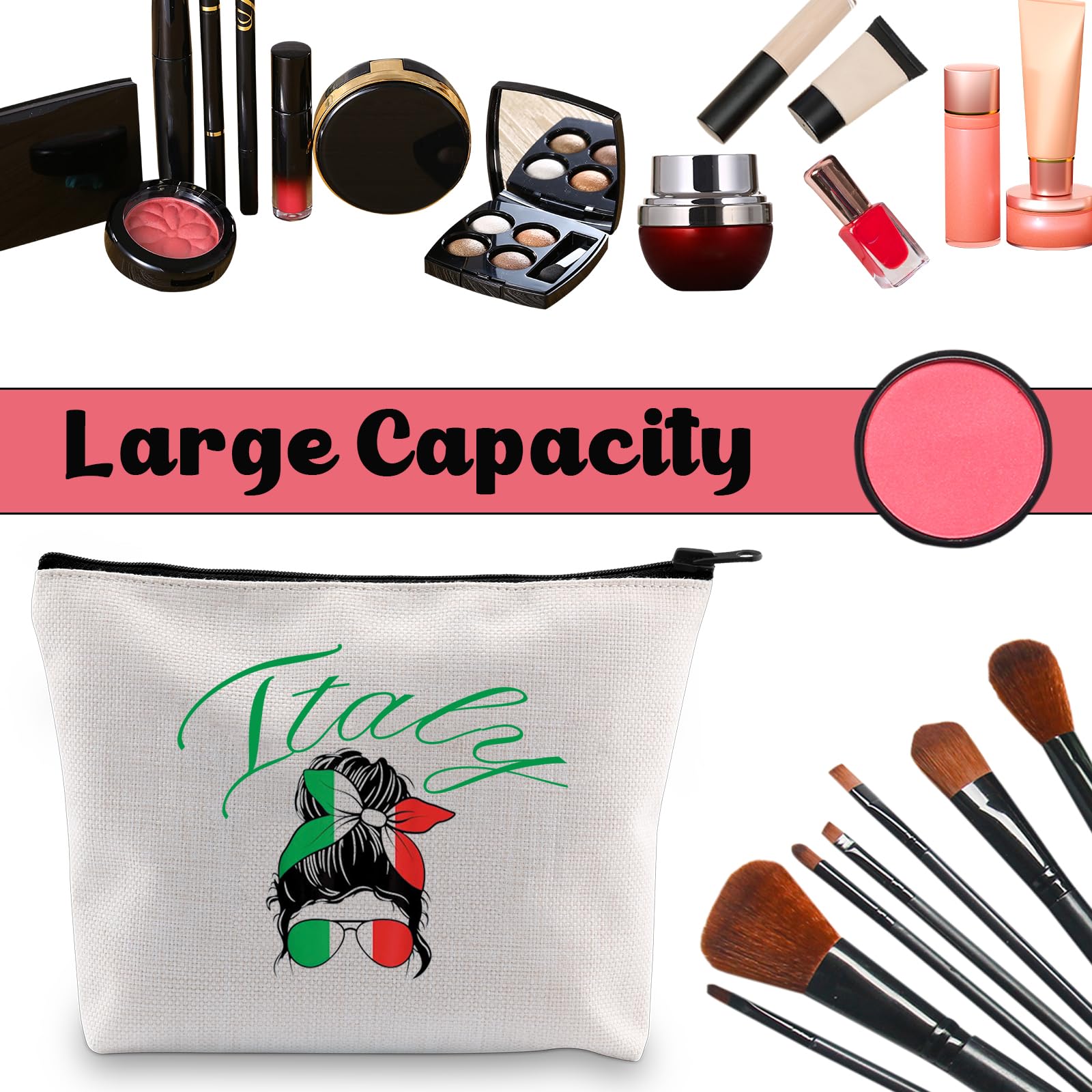 Italian Flag Makeup Bag - Travel Cosmetic Pouch for Women | Waterproof Toiletry Organizer with Zipper | Perfect Gift for Italy Lovers, Ideal for Vacation, Gym & Daily Use