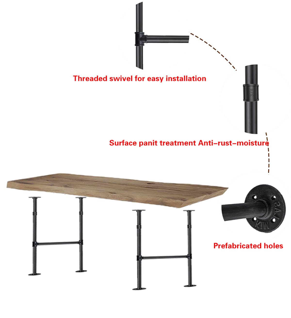 Industrial Pipe Counter Bar Height Table Legs - 38