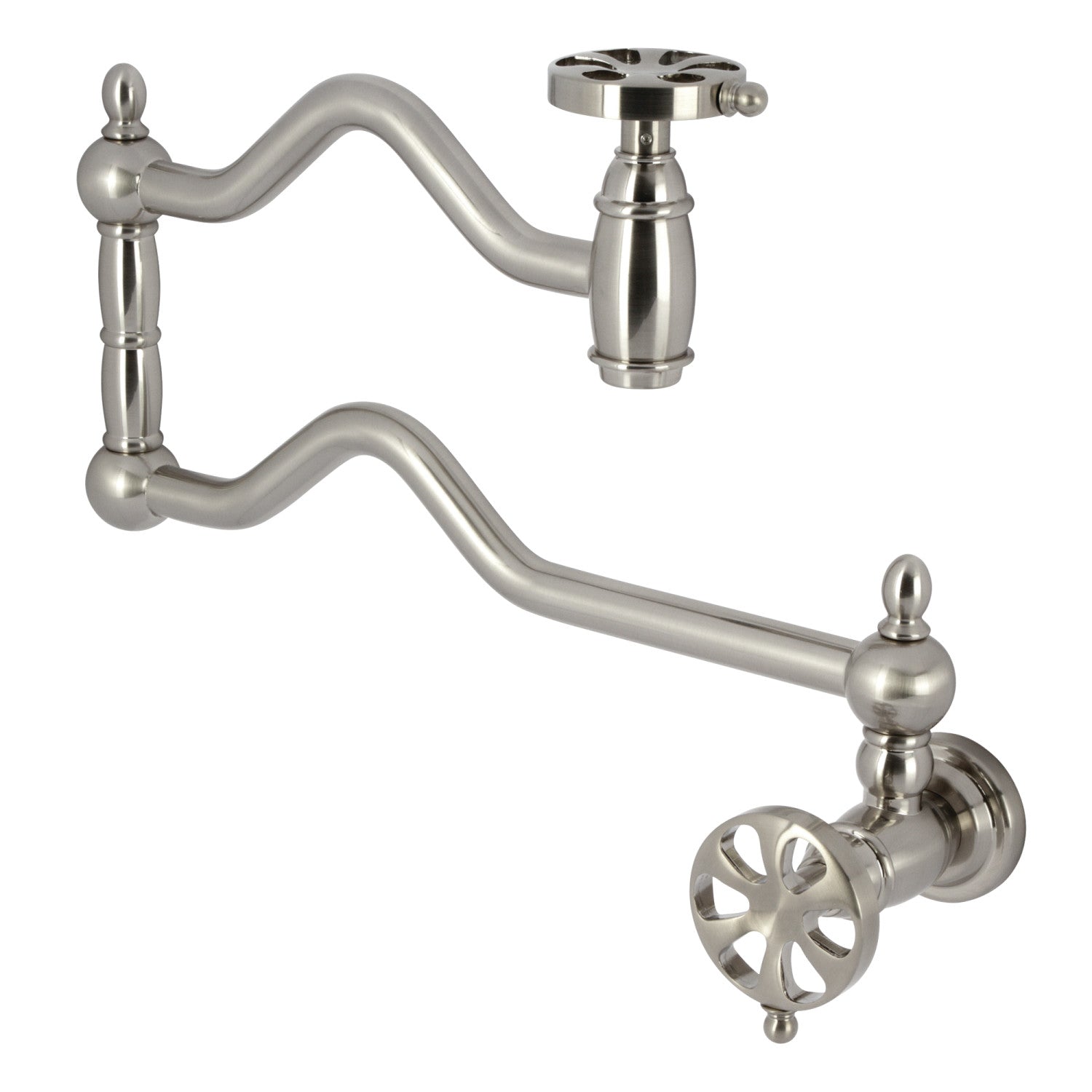 Belknap KS2108RX Brushed Nickel Two Handle Pot Filler Faucet - Ideal for Kitchen Sink, Stove & Cooking Area