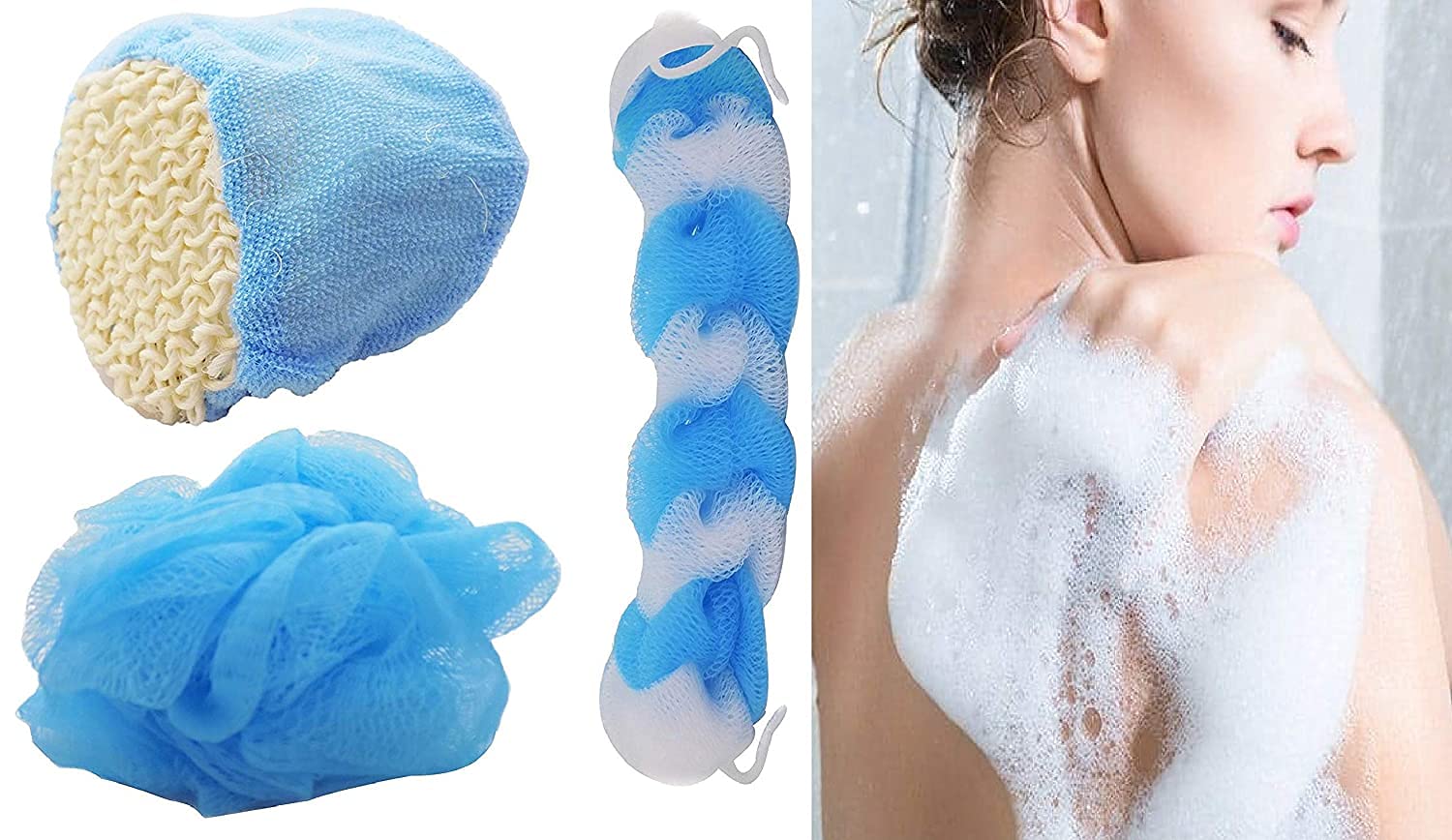 Premium Ekan Bath Sponge Loofah Set - 3 Pack Exfoliating Shower Sponges for Soft Skin | Gentle Body Scrubber for Men & Women | Perfect for Daily Shower, Spa, and Gift Giving