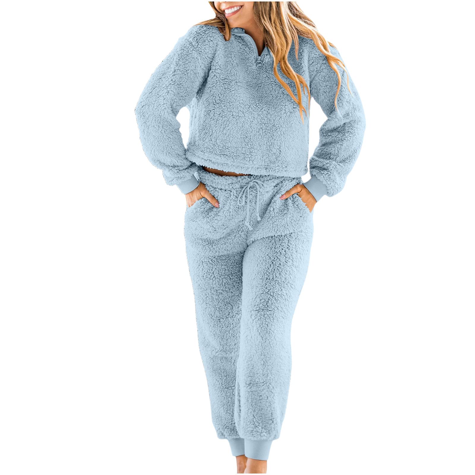 Women's 2-Piece Fleece Tracksuit Set - Cozy Zipper Hoodie & Sweatpants Outfit for Lounge, Winter & Casual Wear | Soft Fuzzy Warm Jogger Suit for Women