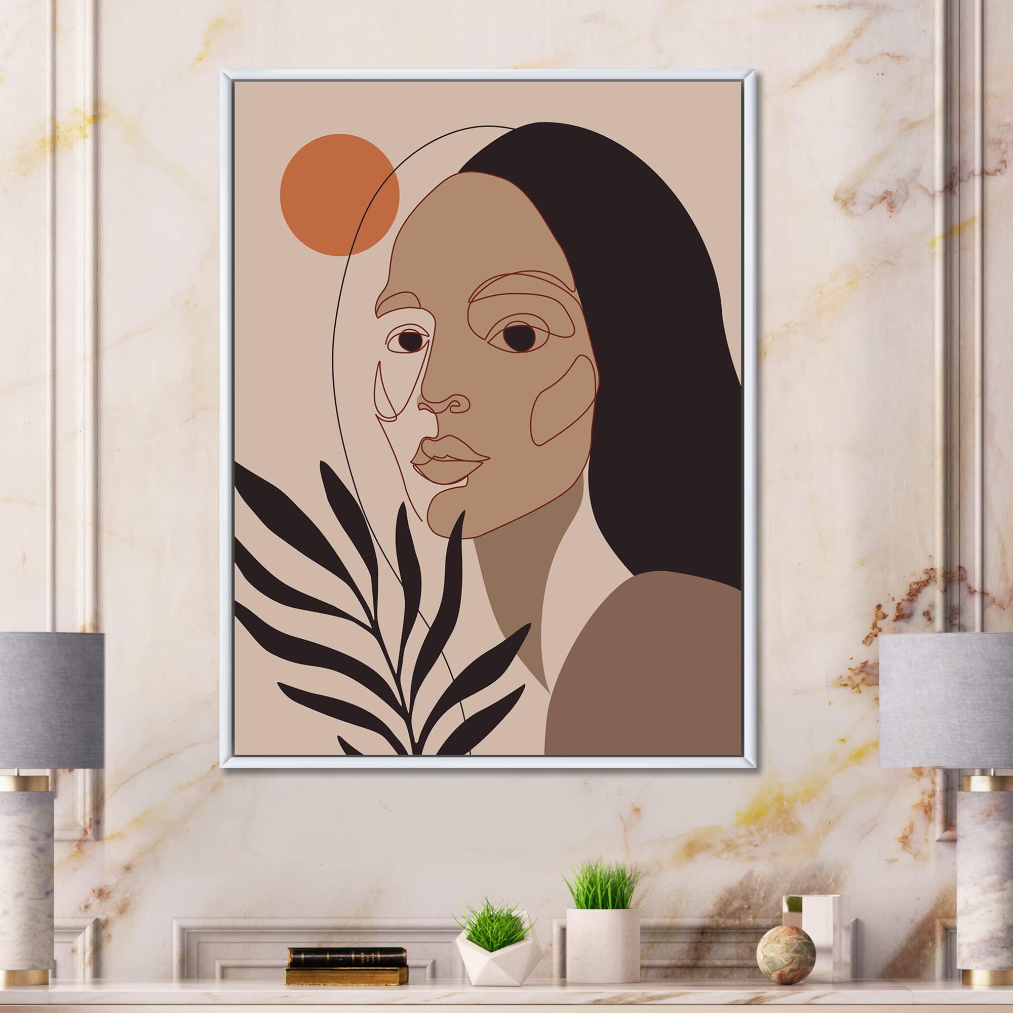 Retro Minimalist Young Woman Portrait - Modern Framed Canvas Wall Art Print for Living Room, Bedroom & Office Decor