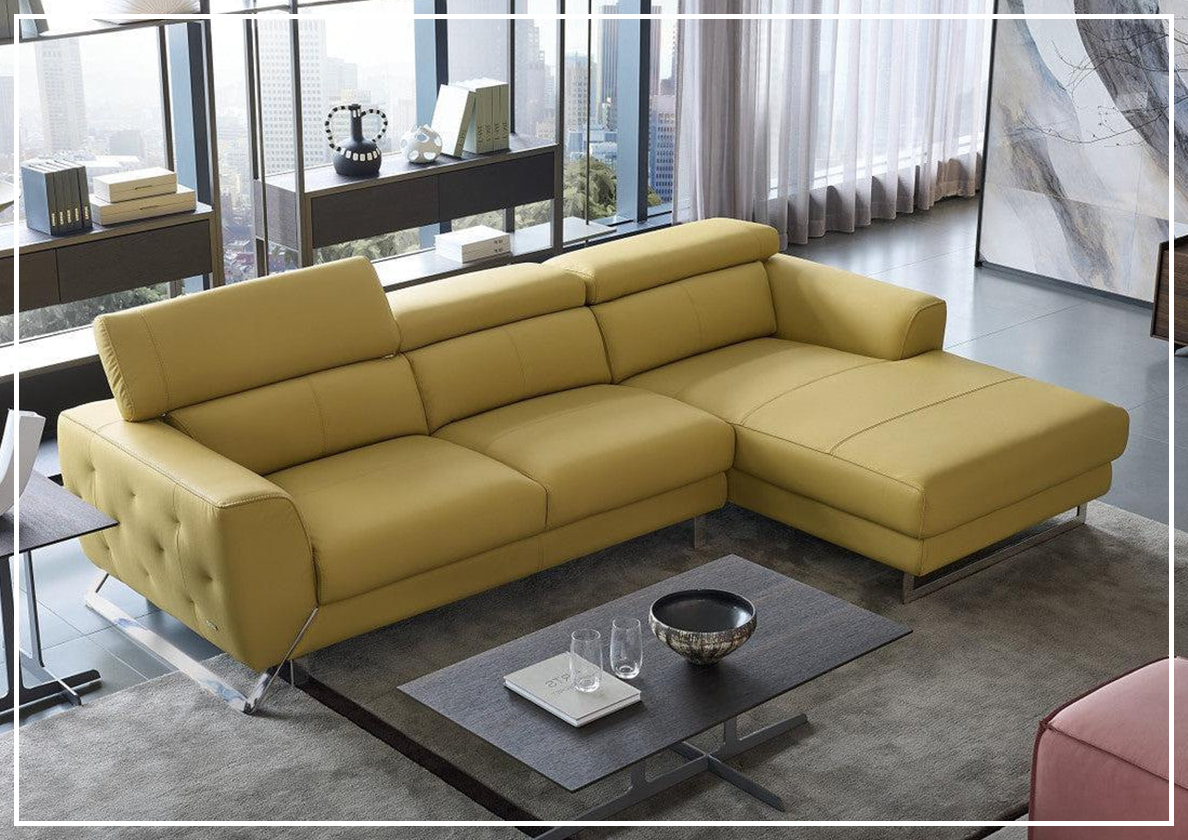 Gio Italia Niva Genuine Leather Sectional Sofa with Chrome Legs - Modern Living Room Furniture for Home & Office Comfort