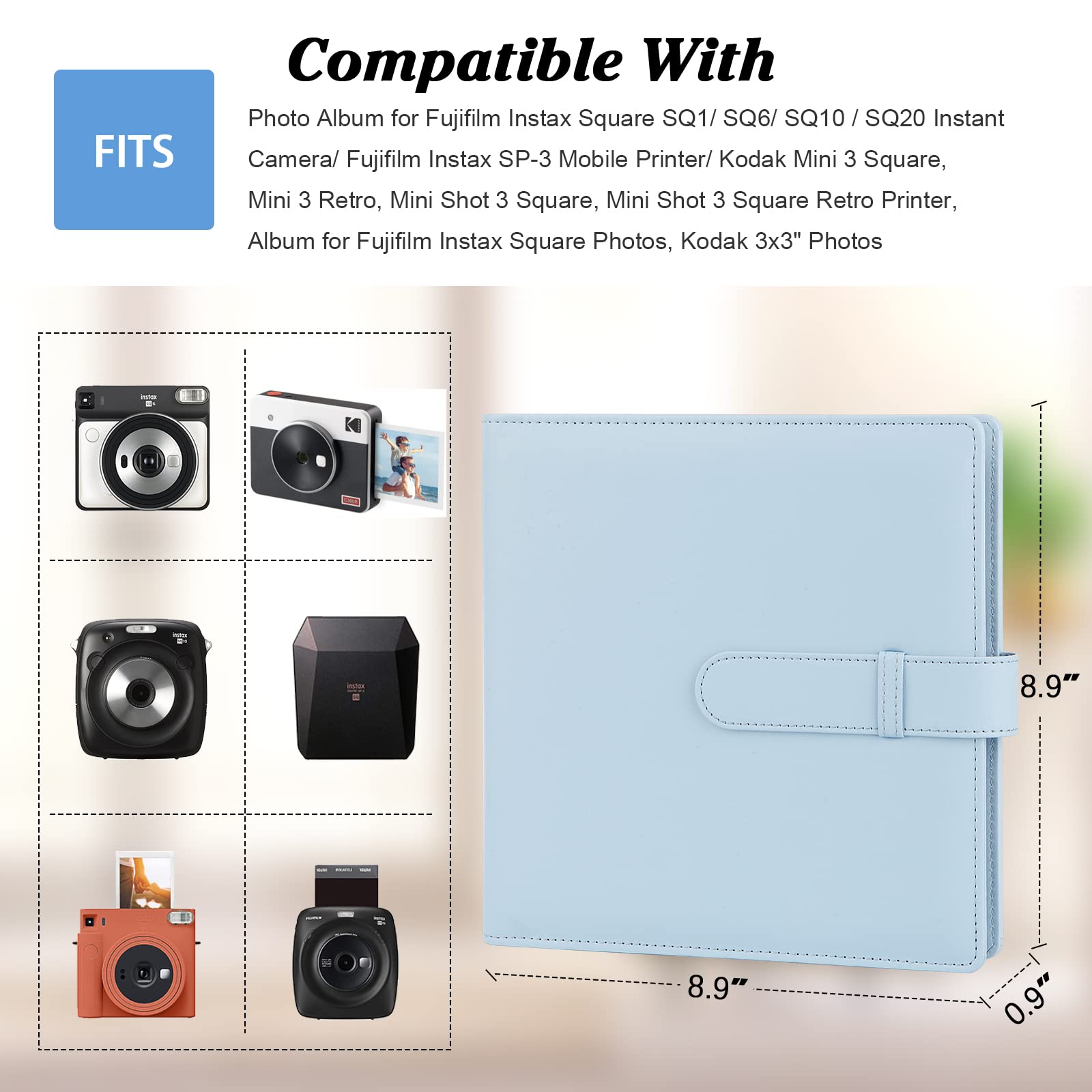 Fujifilm Instax Square Album for SQ1/SQ6/SQ10/SQ20 & Kodak Mini 3 Square Photo Printer - Holds 288 Photos - Perfect for Wedding, Travel and Family Memories Storage