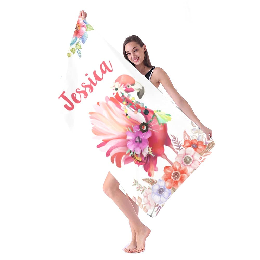 Personalized Flamingo Beach Towel with Name - Custom Pink Flamingo Towel for Pool, Summer & Vacation - Unique Gift for Women & Girls