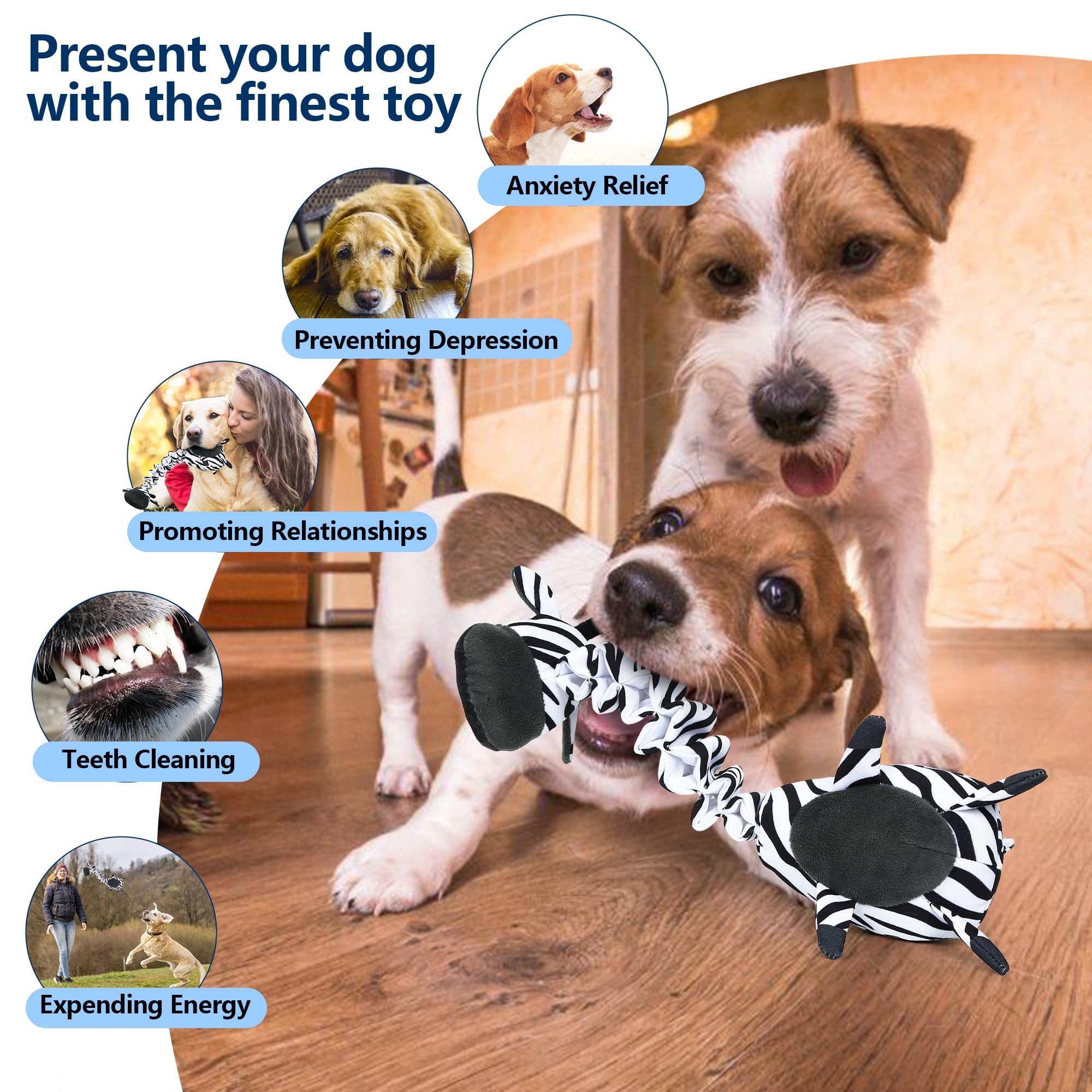 PUHOHUN Squeaky Dog Toys for Large Dogs - Interactive Tug of War Chew Toys with Cotton & Crinkle Paper, Durable Stuffed Dog Toy for Aggressive Chewers - Perfect for Playtime, Training & Bonding with Your Pet