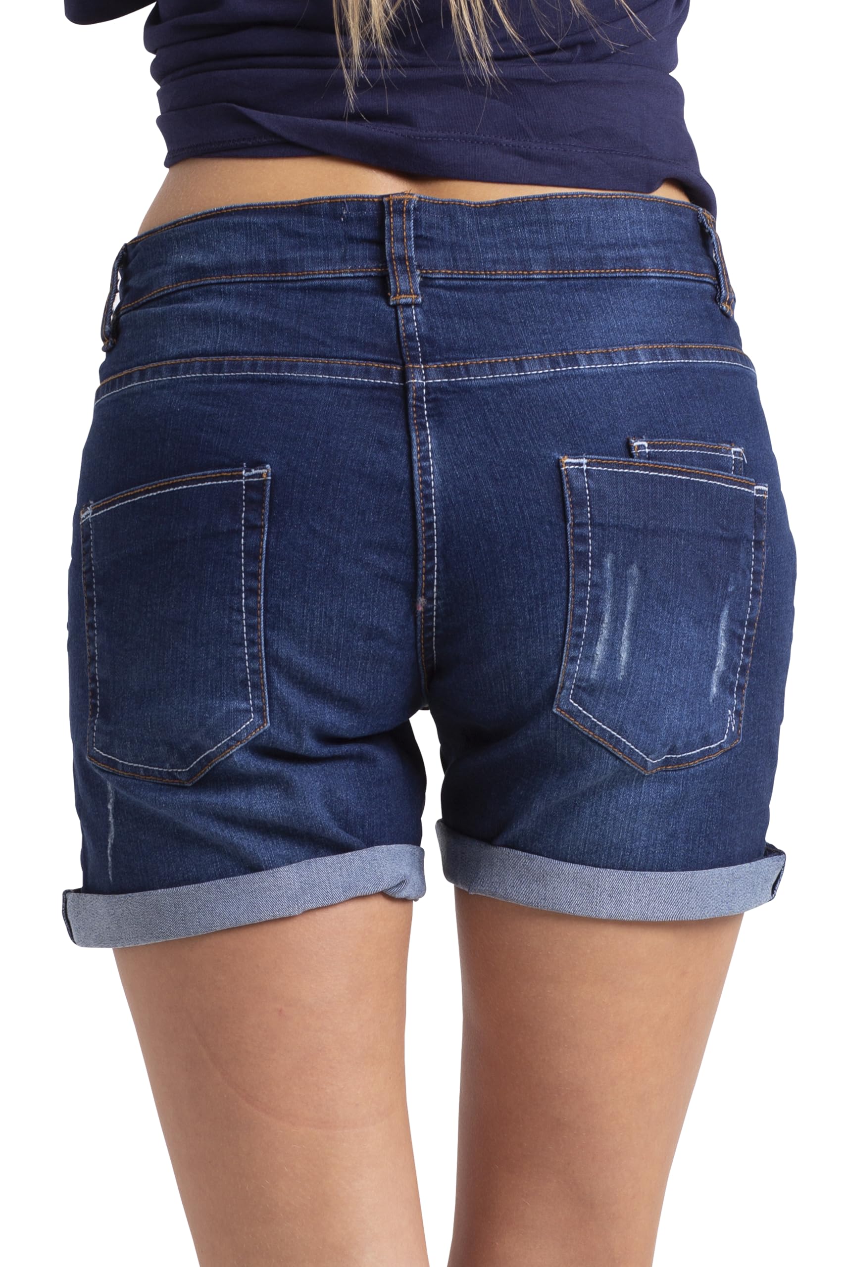 WestAce Women's Stretch Denim Shorts - Distressed Boyfriend Jeans with Ripped Details & Roll-Up Hem | Perfect for Summer Outfits, Beach Vacations & Casual Street Style