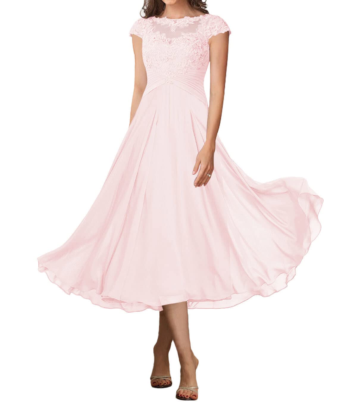 Elegant Lace Tea-Length Chiffon Wedding Guest Dress for Women - Mother of The Bride Formal Evening Gown | Perfect for Weddings, Parties & Special Occasions