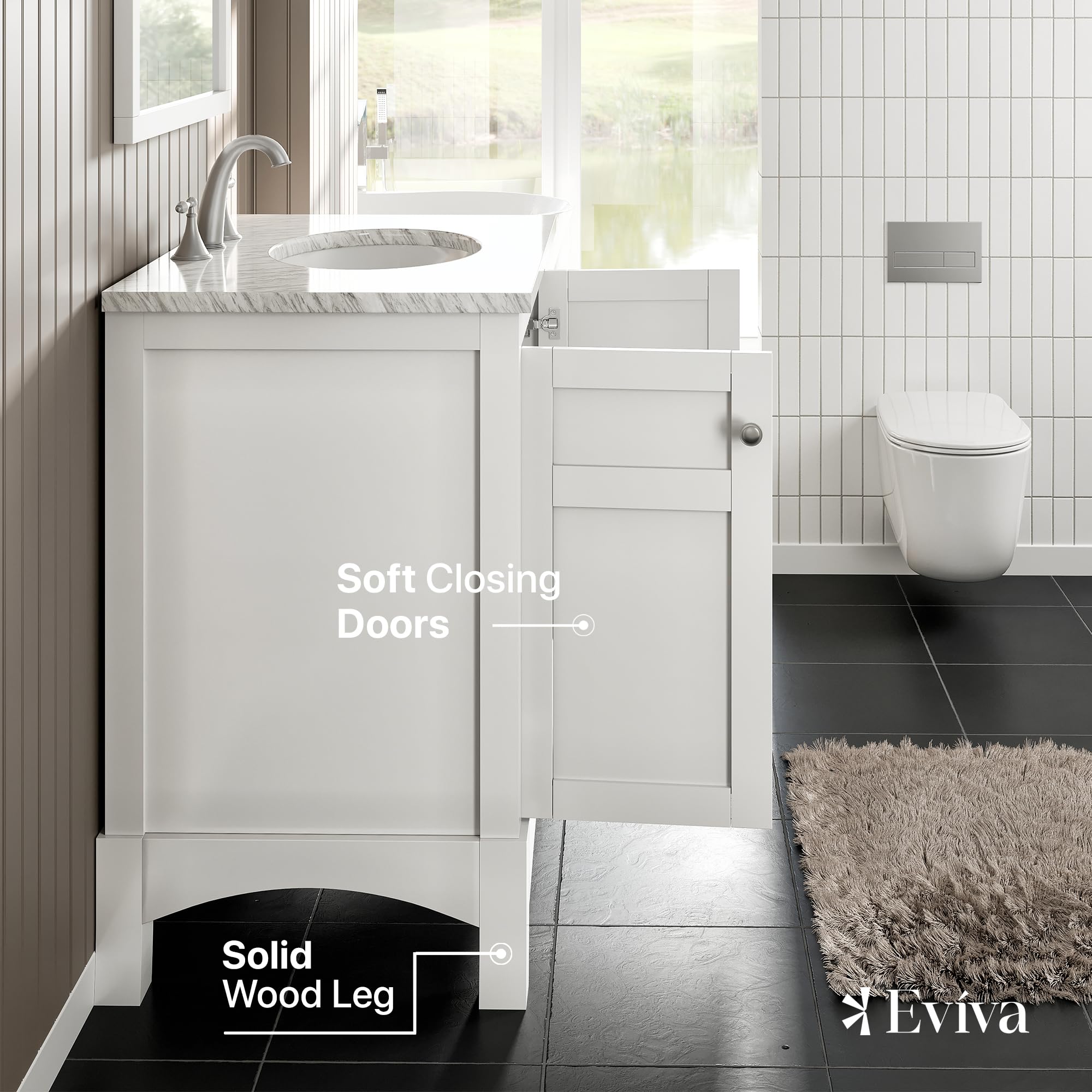 Eviva 30 Inch White Bathroom Vanity - Solid Wood Bathroom Sink Cabinet with Mirror, Modern Bathroom Vanity Set for Small Spaces | Perfect for Master Bath, Guest Bath & Apartment Renovation