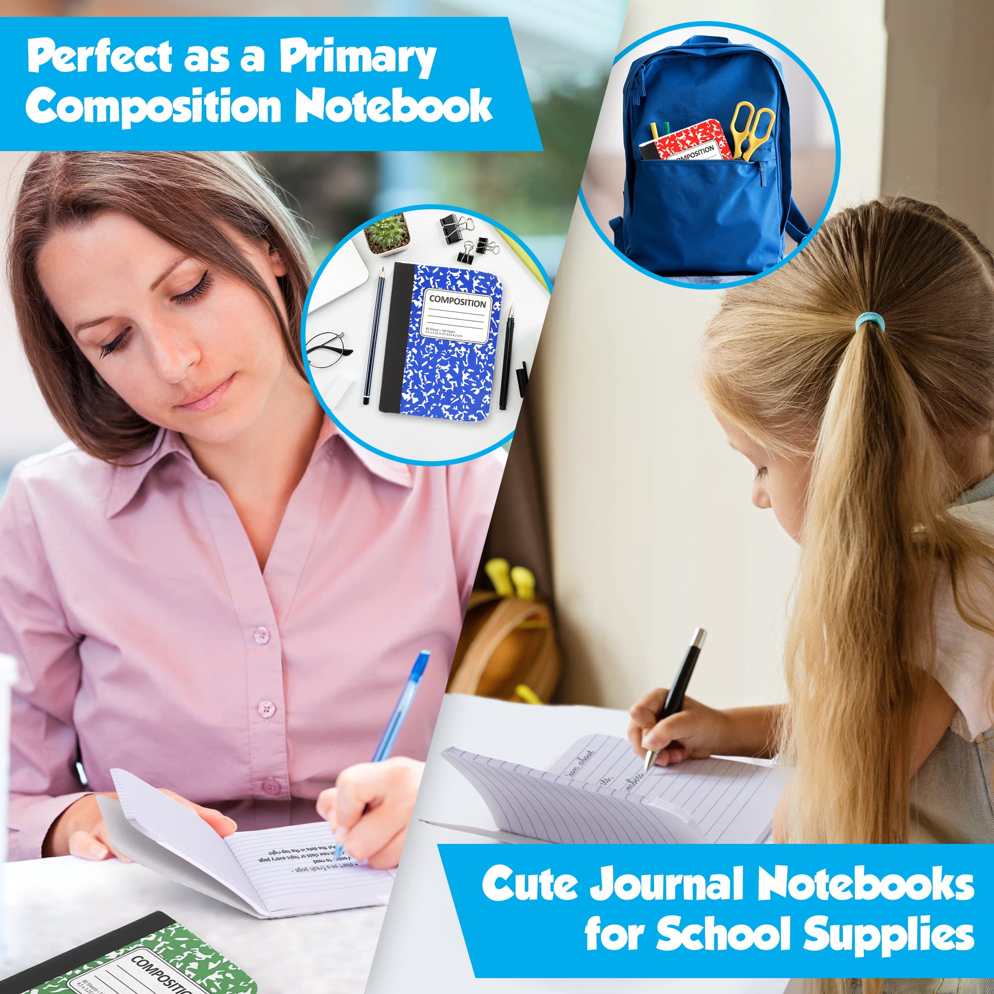 Mini Composition Notebooks Bulk - 4.5 x 3.25 Inch Small Pocket Notebooks for Kids, Students & Office Use - 80 Sheets/Book, 4 Colors (24 Pack) - Perfect for Journaling, Note Taking, School Supplies & Daily Planner