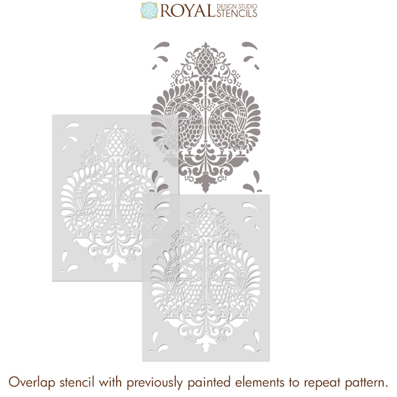 Annapakshi Indian Damask Furniture Stencil - Reusable DIY Wood Painting Template for Home Decor, Cabinets, and Wall Art | Perfect for Vintage, Boho, and Traditional Interior Design Projects