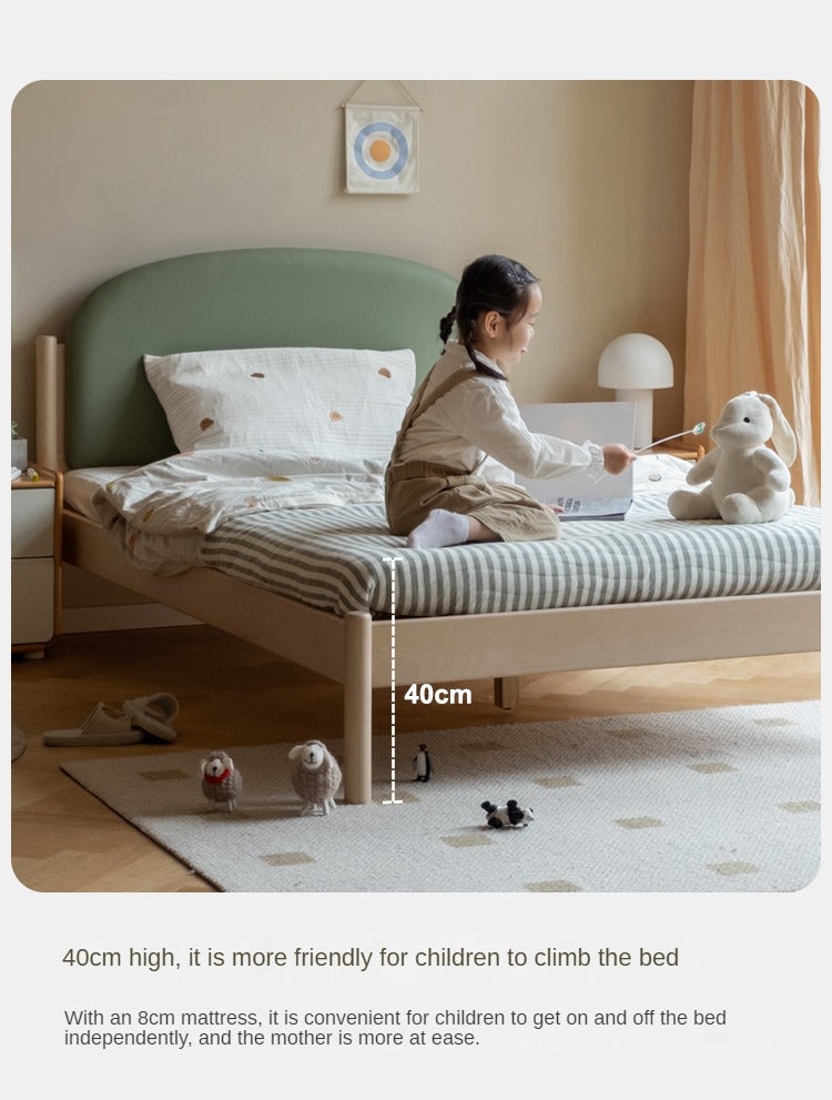 Organic Solid Wood Children's Bed - Birch & Beech Frame with Premium Leather Accents | Safe, Non-Toxic Toddler Bed for Nursery, Bedroom & Montessori Rooms