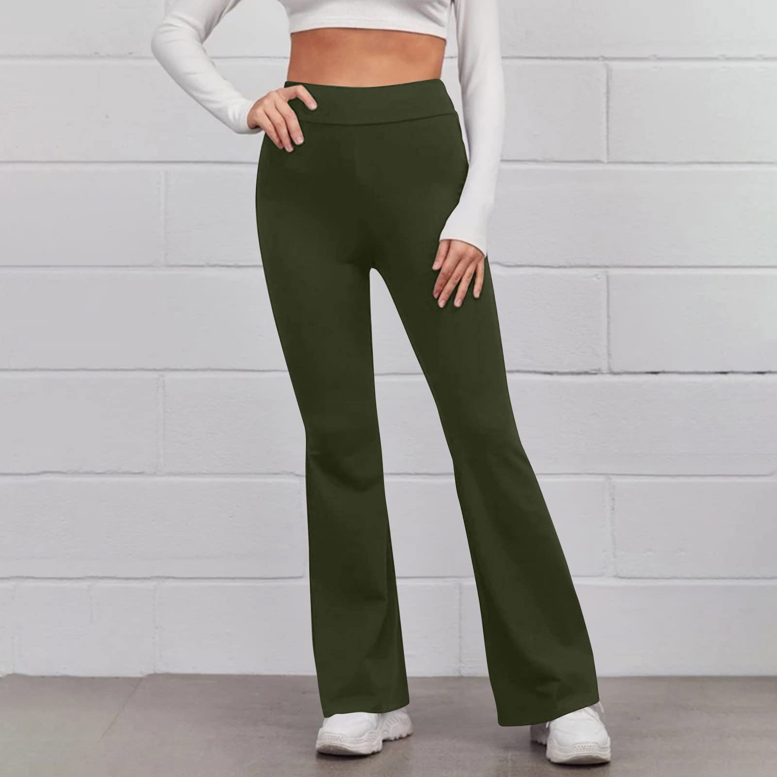 AMhomely Women's High Elastic Waist Flared Pants - Summer Office Work Trousers, Casual Slim Yoga Pants with Bell Bottom Design (Solid Colors) | Perfect for Business Casual, Yoga & Everyday Wear