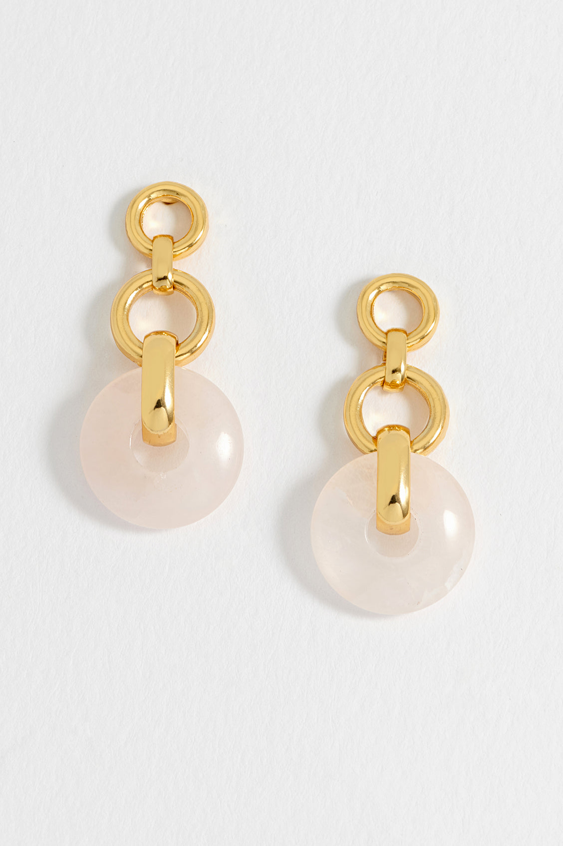 Rose Quartz Graduated Round Link Drop Earrings for Women – Natural Stone Dangle Earrings for Everyday Wear & Special Occasions