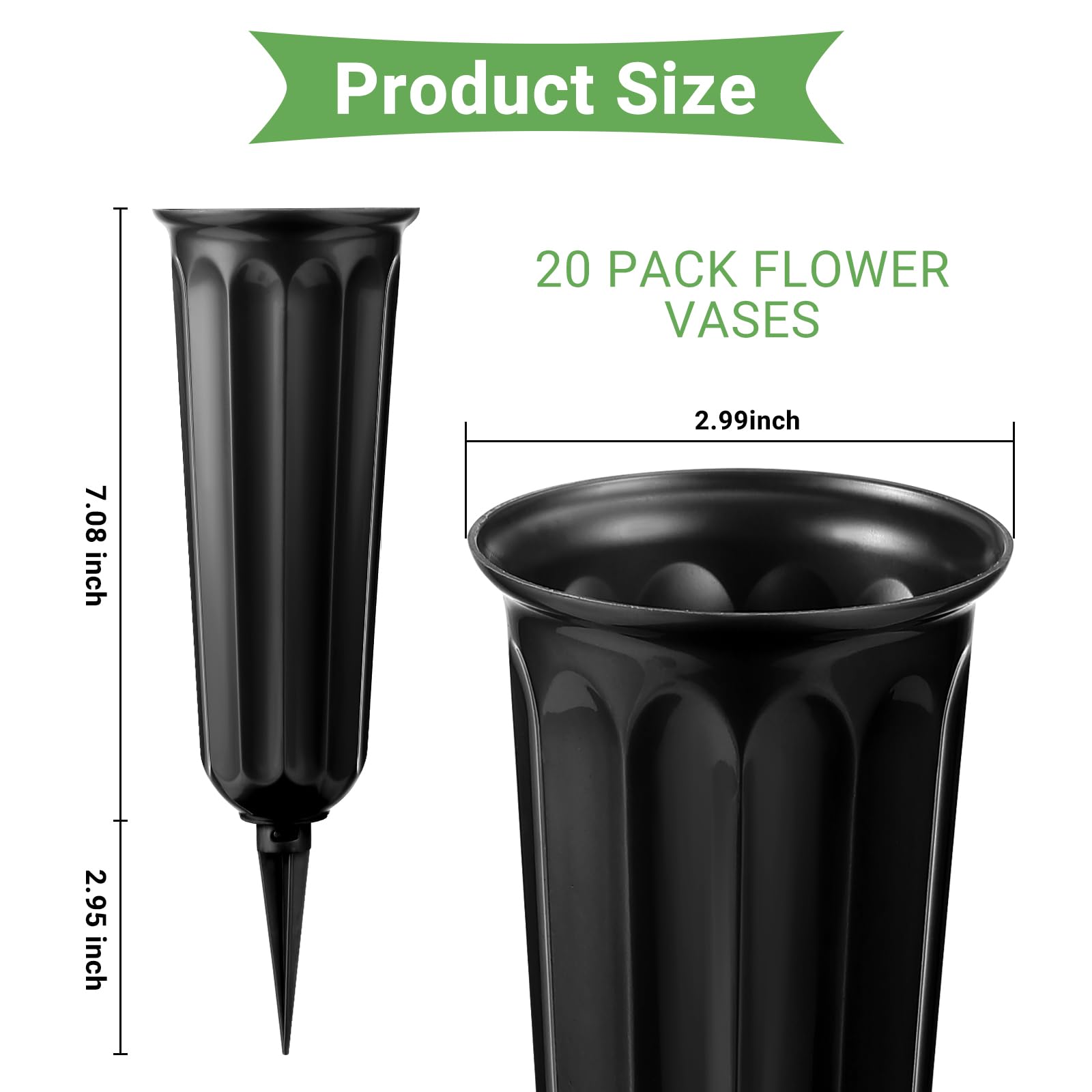 20 Pack Black Plastic Cemetery Vases with Spikes - Durable Grave Flower Holders for Memorial Decorations - Perfect for Graveside Floral Arrangements & Cemetery Decor