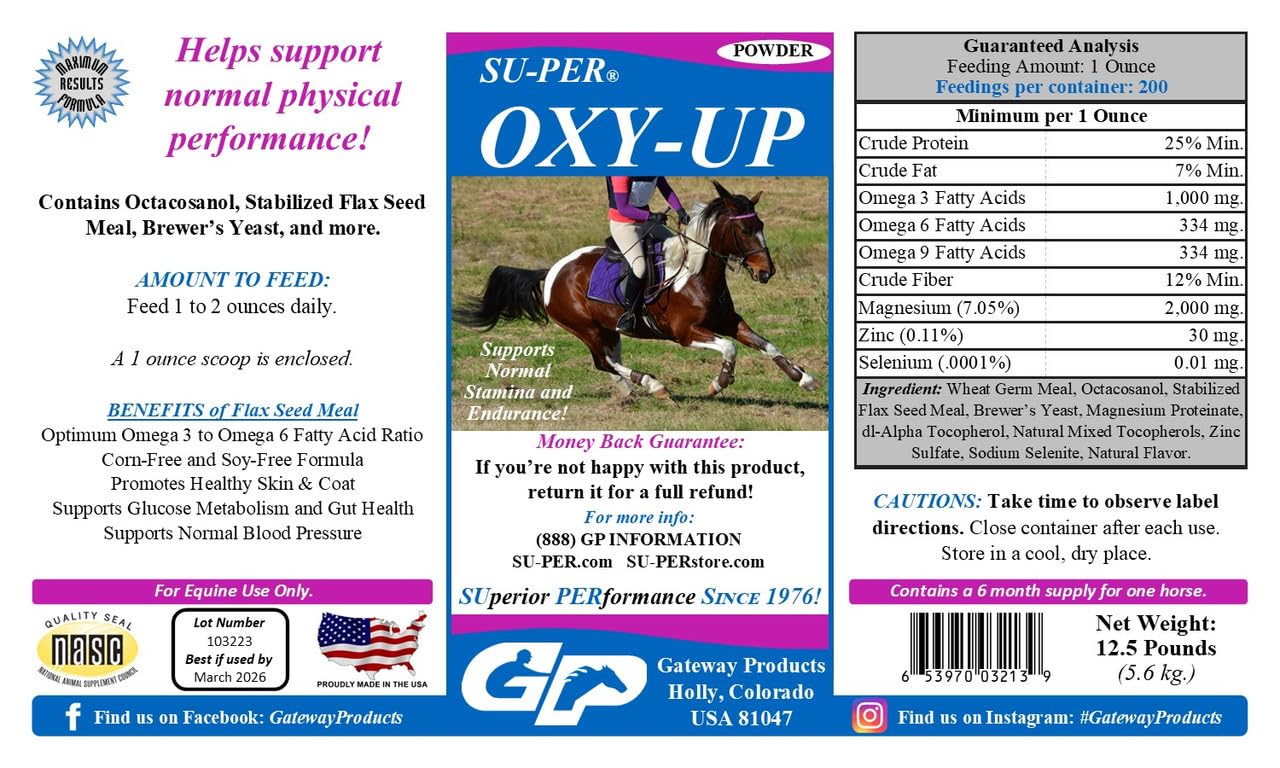 Oxy-Up Performance Horse Supplement for Stamina & Endurance - Wheat Germ Extract, B-Complex Vitamins & Magnesium - 12.5 lb (6 Month Supply) - Ideal for Racing, Training & Show Horses