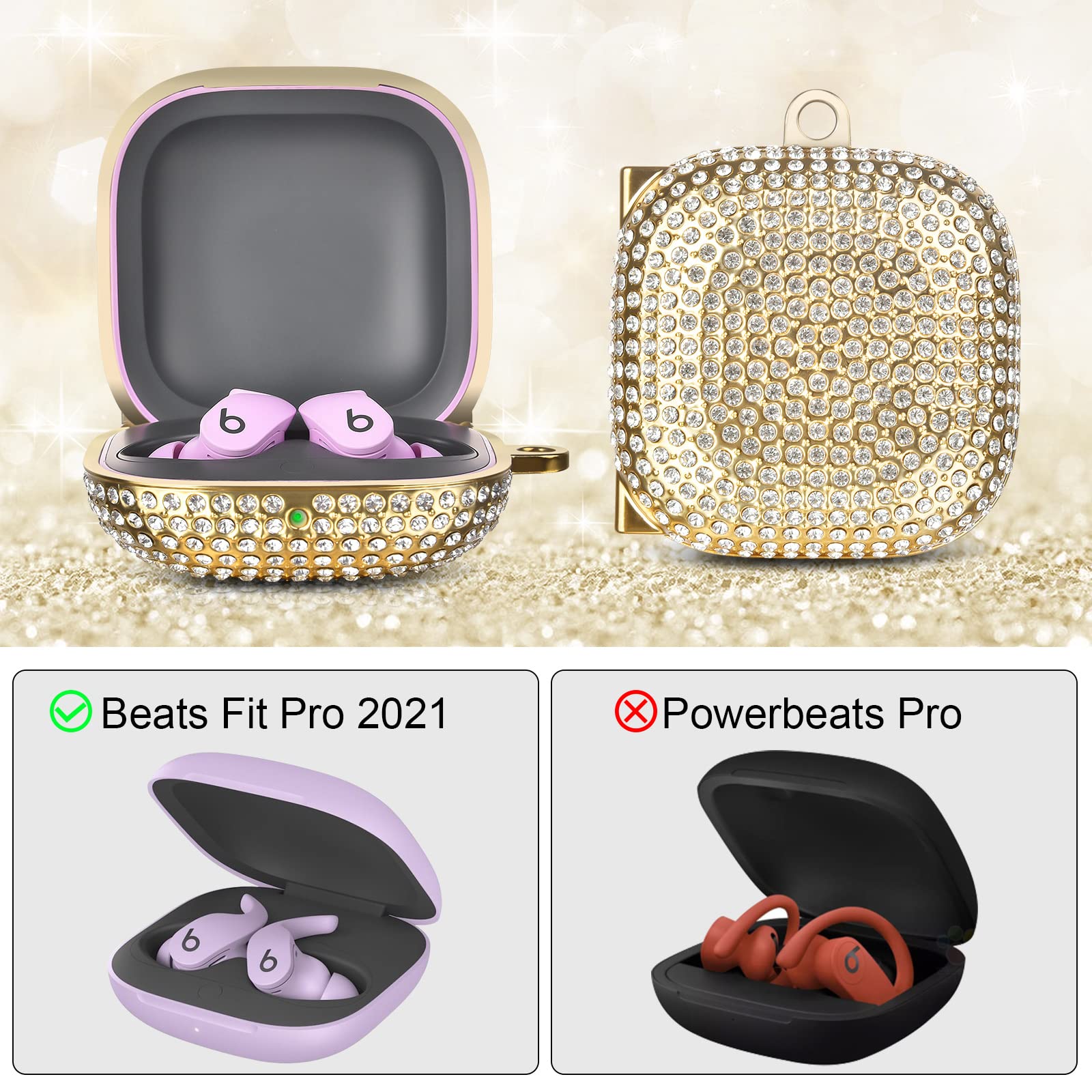 Sparkling Crystal PC Case for Women & Girls - Stylish Protective Cover for Laptops & Desktops | Cute Apple Earbuds Case with Keychain in Gold | Perfect for School, Office & Travel Accessories