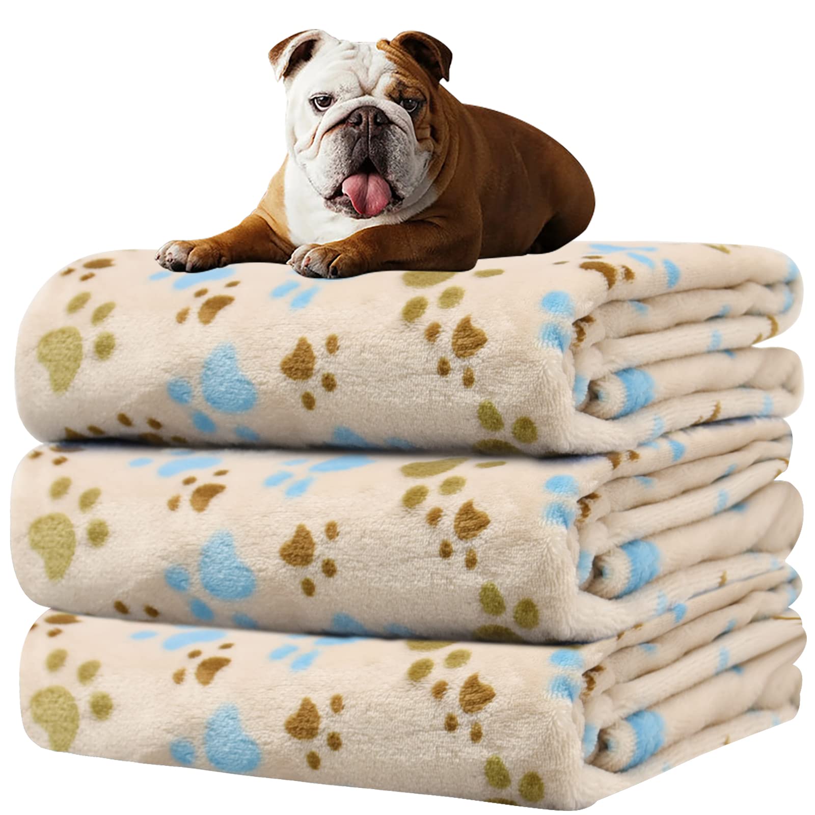 1 Pack 3 Premium Soft Fluffy Fleece Dog Blankets for Large Dogs - 30x20 Inch Cozy Pet Blanket for Puppy, Cat & Pets - Beige Flannel Throw for Couch, Bed & Travel Use