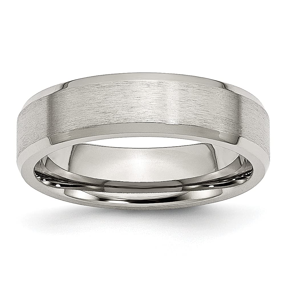 ICE CARATS 6mm Stainless Steel Beveled Edge Band Ring - Classic Flat Wedding Ring for Men, Durable Fashion Jewelry Gift for Dad, Husband & Boyfriend - Perfect for Anniversaries, Engagements & Special Occasions