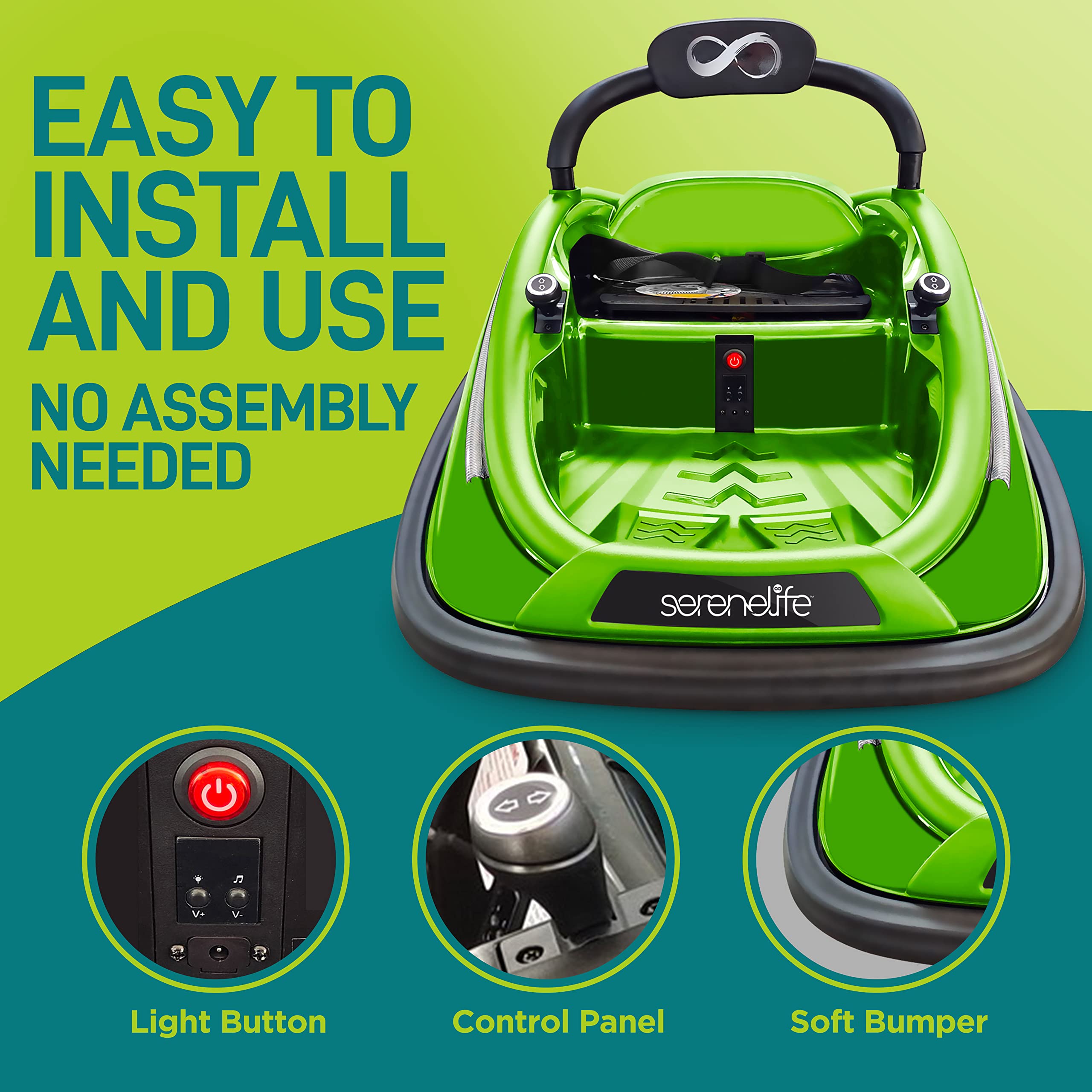 SereneLife 12V Electric Bumper Car for Kids Ages 3-8 – Remote Control Ride-On Toy with 360° Spin, LED Lights & Safety Belt | Indoor/Outdoor Play, Birthday Gifts, Amusement Park Fun