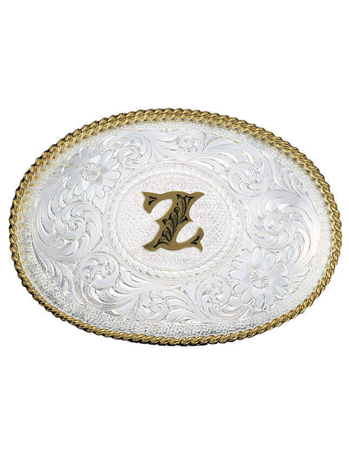 Montana Silversmiths 700 Initial Silver Engraved Gold Trim Western Belt Buckle for Men & Women - Perfect for Cowboy Boots, Jeans & Western Outfits