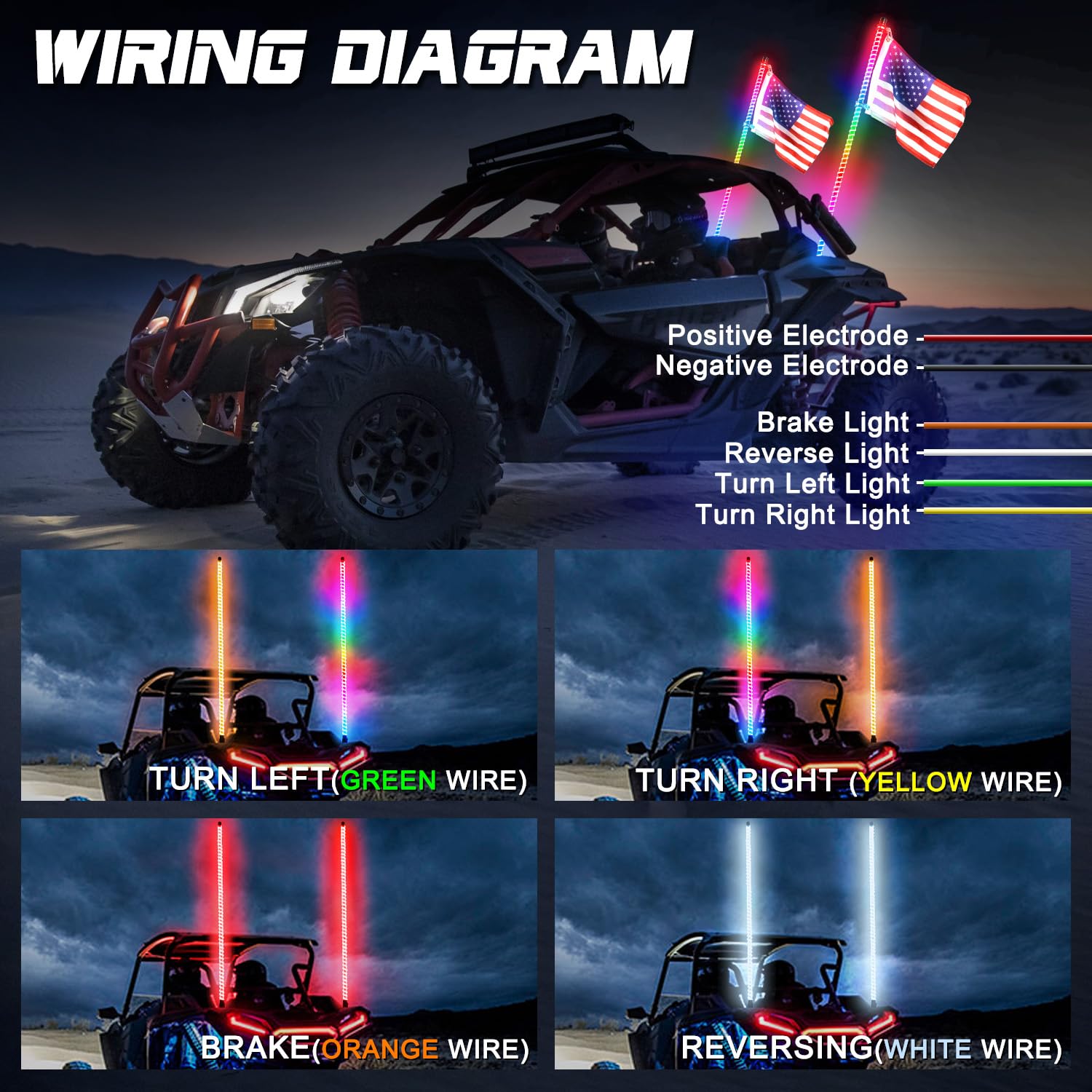 2PCS 3FT COB Whip Lights with Rock Switch - RGB Chasing LED Whip for UTV ATV RZR Polaris SXS Can-Am 4 Wheeler - App & Remote Control, Music Sync - Perfect for Off-Roading, Night Riding & Vehicle Customization