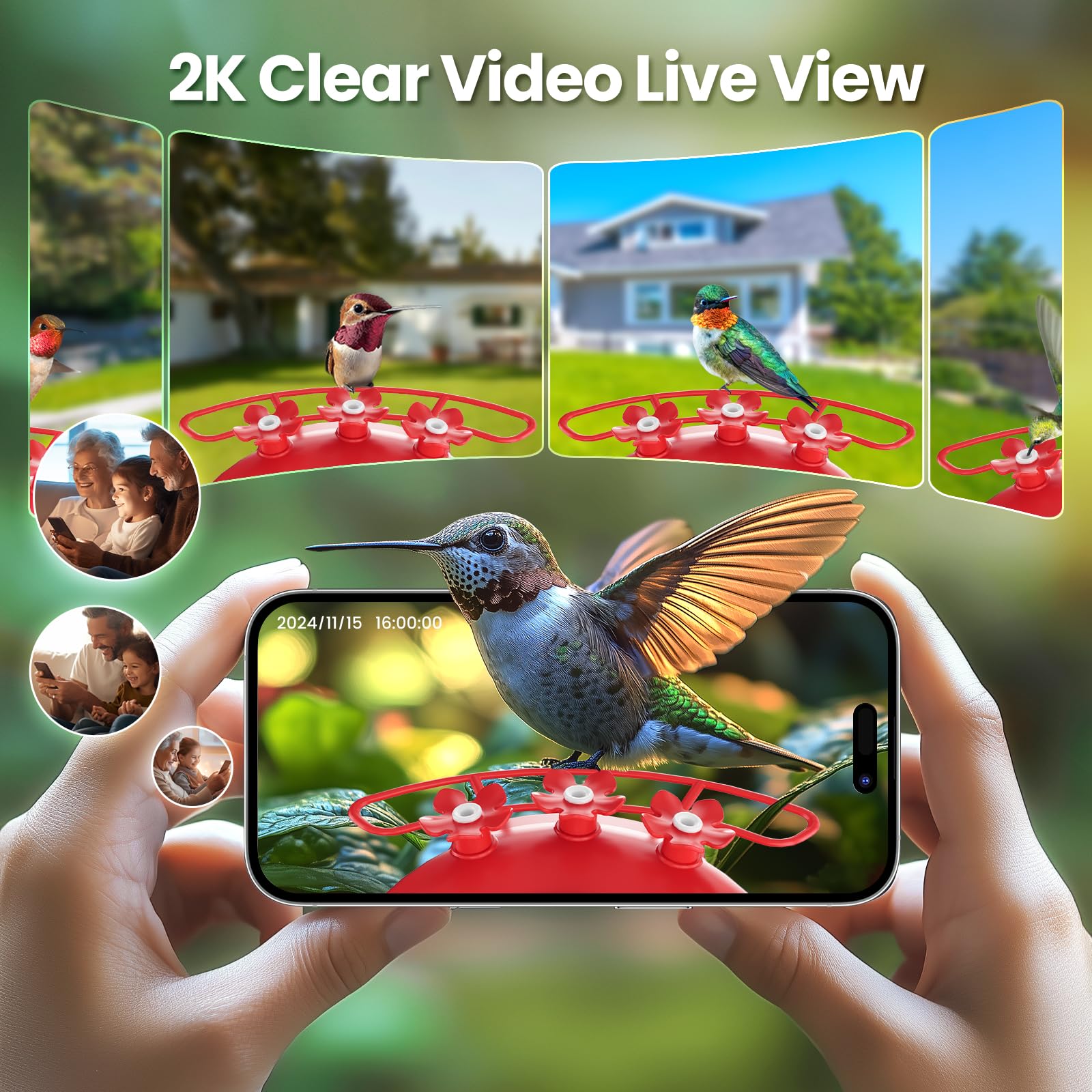 Soliom Humbirdy - Original 2K Hummingbird Feeder Camera with Leak-Proof Design, Ant Moat & AI Bird Identification | 3 Feeding Ports, 16oz Capacity | Perfect for Backyard Birdwatching, Nature Lovers & Family Gifts