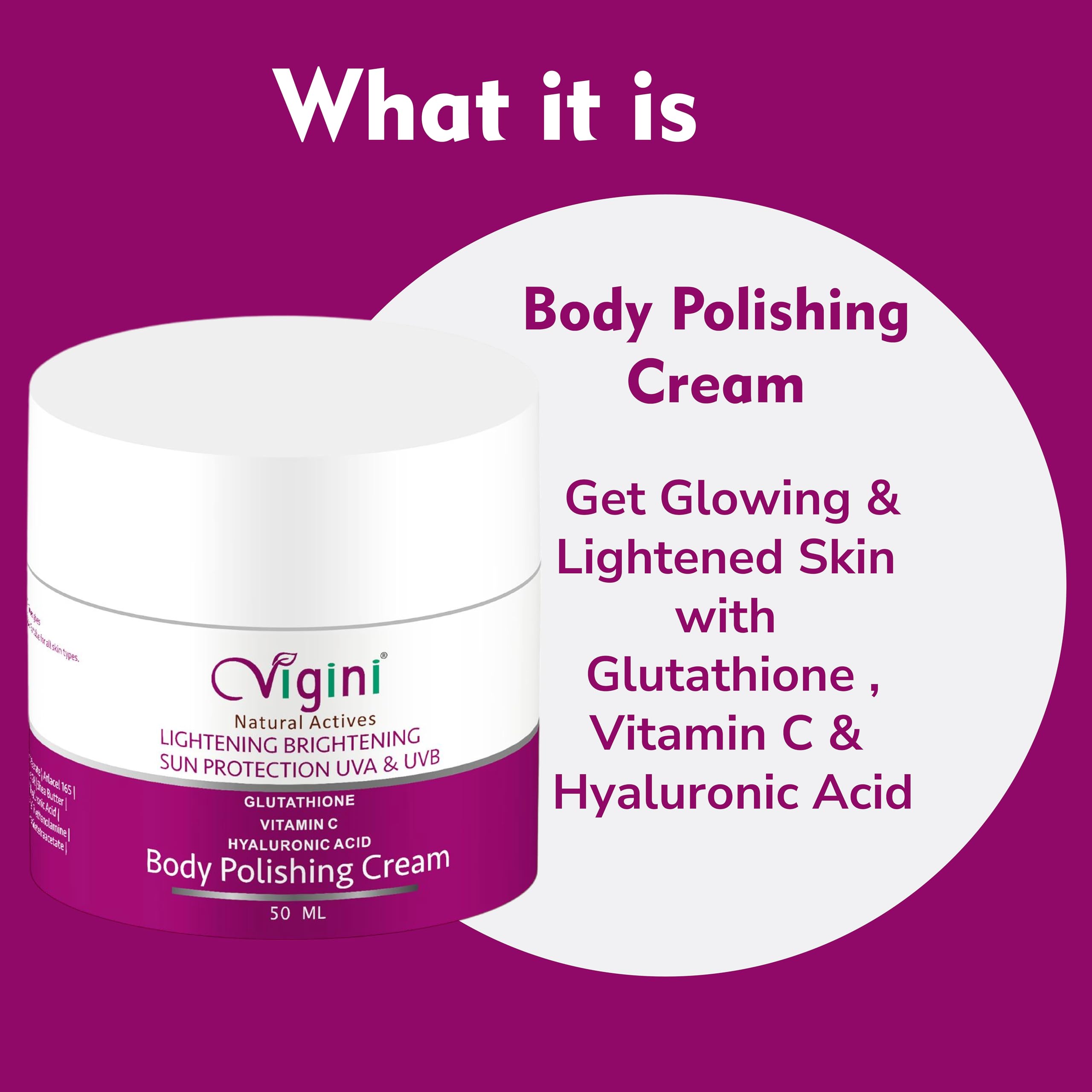 Vigini Vitamin C & Kojic Acid Brightening Body Cream - Dark Spot Corrector for Pigmentation, Uneven Skin Tone & Underarm Whitening - Glowing Moisturizer for Men & Women (50ml) - Perfect for Daily Skincare & Tan Removal
