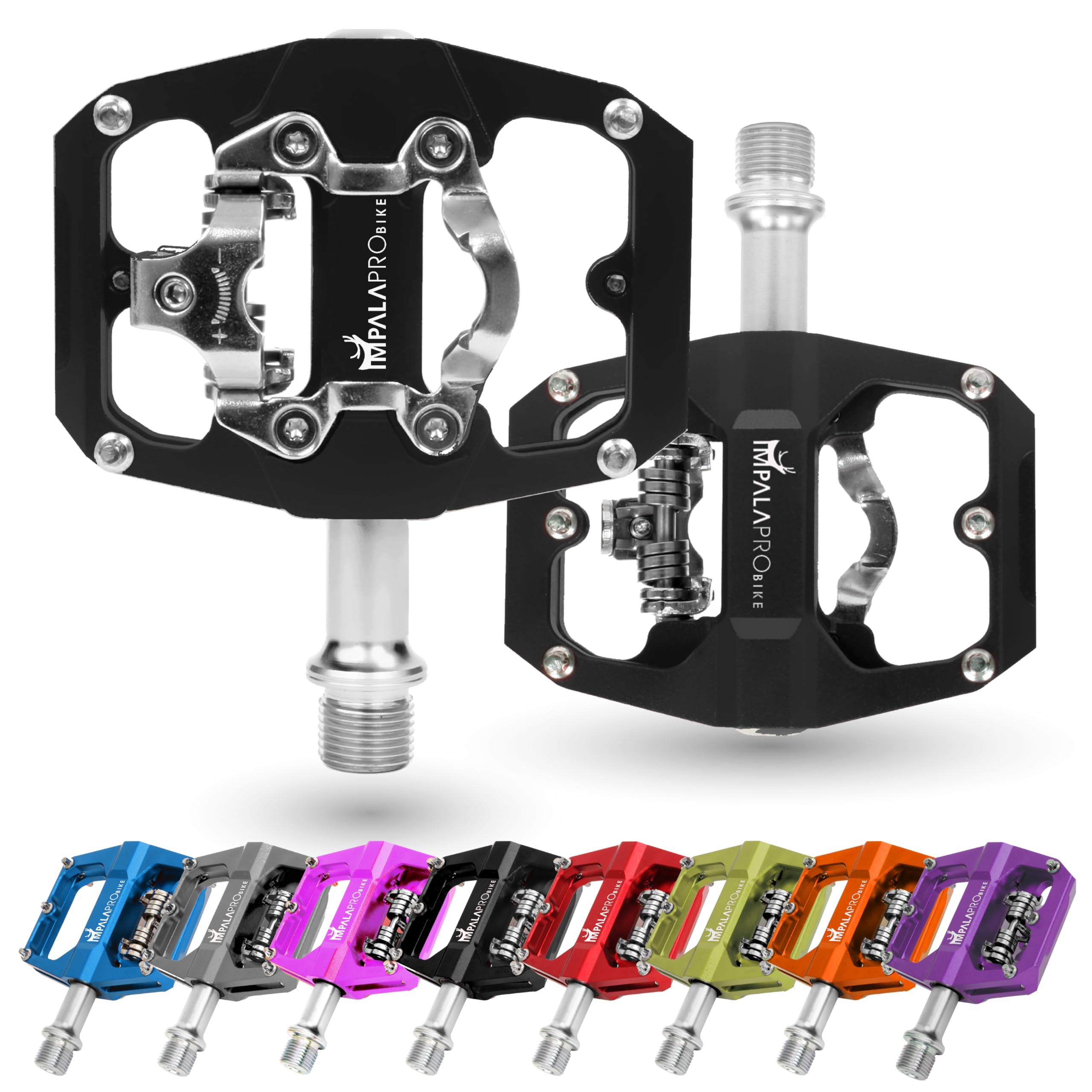 IMPALAPRO Dual Function Bike Pedals - Flat & SPD MTB Pedals Compatible with Shimano SPD Cleats - 9/16