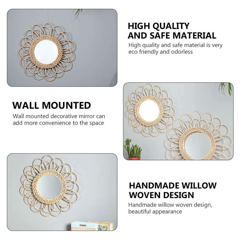 Stylish Hemoton Rattan Woven Wall Mirror - Nordic Decor, Makeup & Photo Backdrop - Perfect for Bedroom, Bathroom & Boho Home Decor