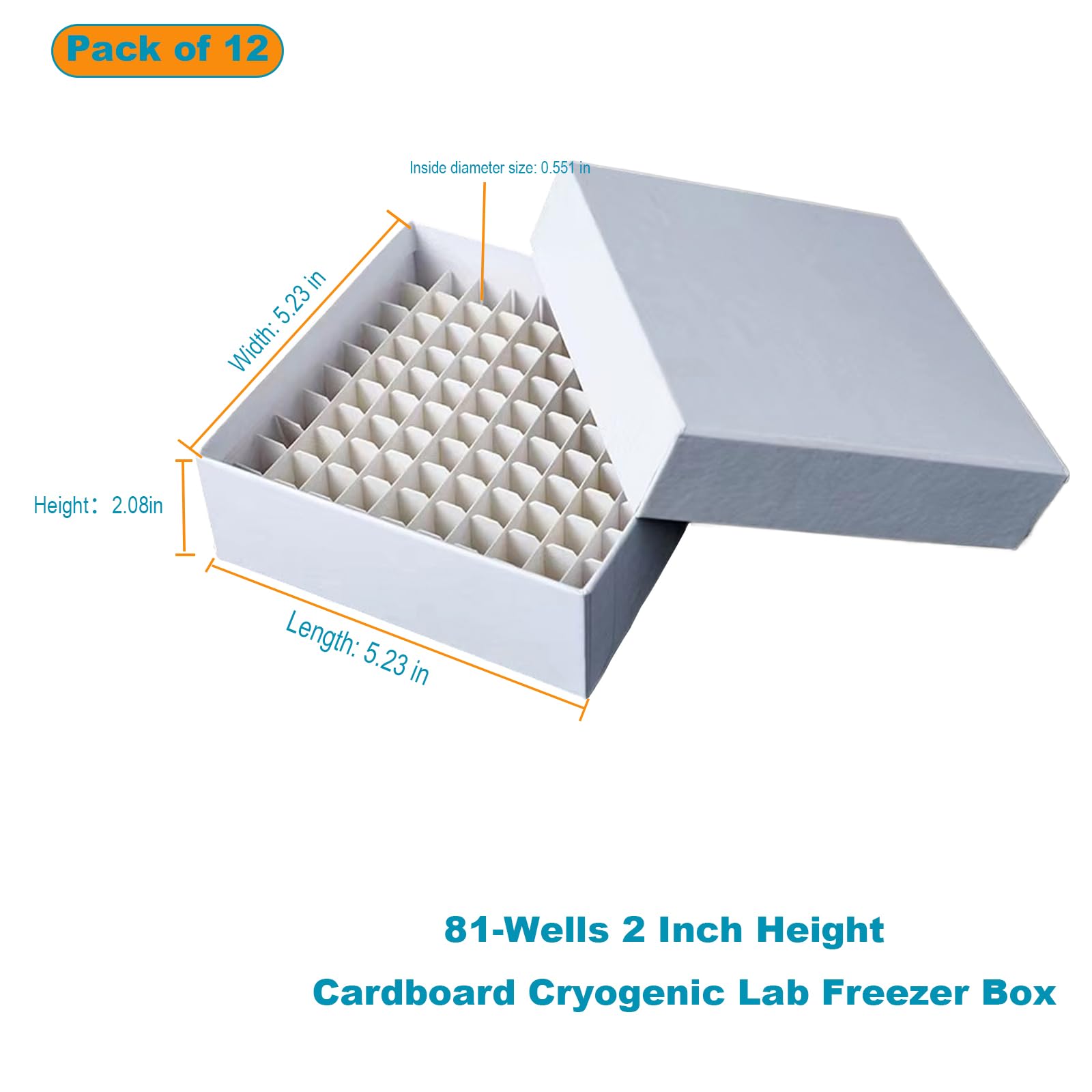 Cardboard Cryogenic Lab Freezer Box - 81-Wells Water & Ice Resistant Coating (Pack of 12) | Ideal for Laboratory Sample Storage, Medical Research & Biobanking