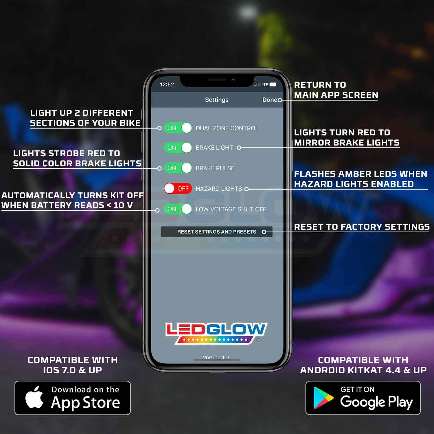 LEDGlow 20-Piece Bluetooth LED Underbody Lighting Kit - 16 Million Colors, Smartphone App Control, Brake Light Feature, Waterproof - Compatible with Polaris Slingshot & Other Vehicles - Perfect for Car Shows, Night Cruising & Customization