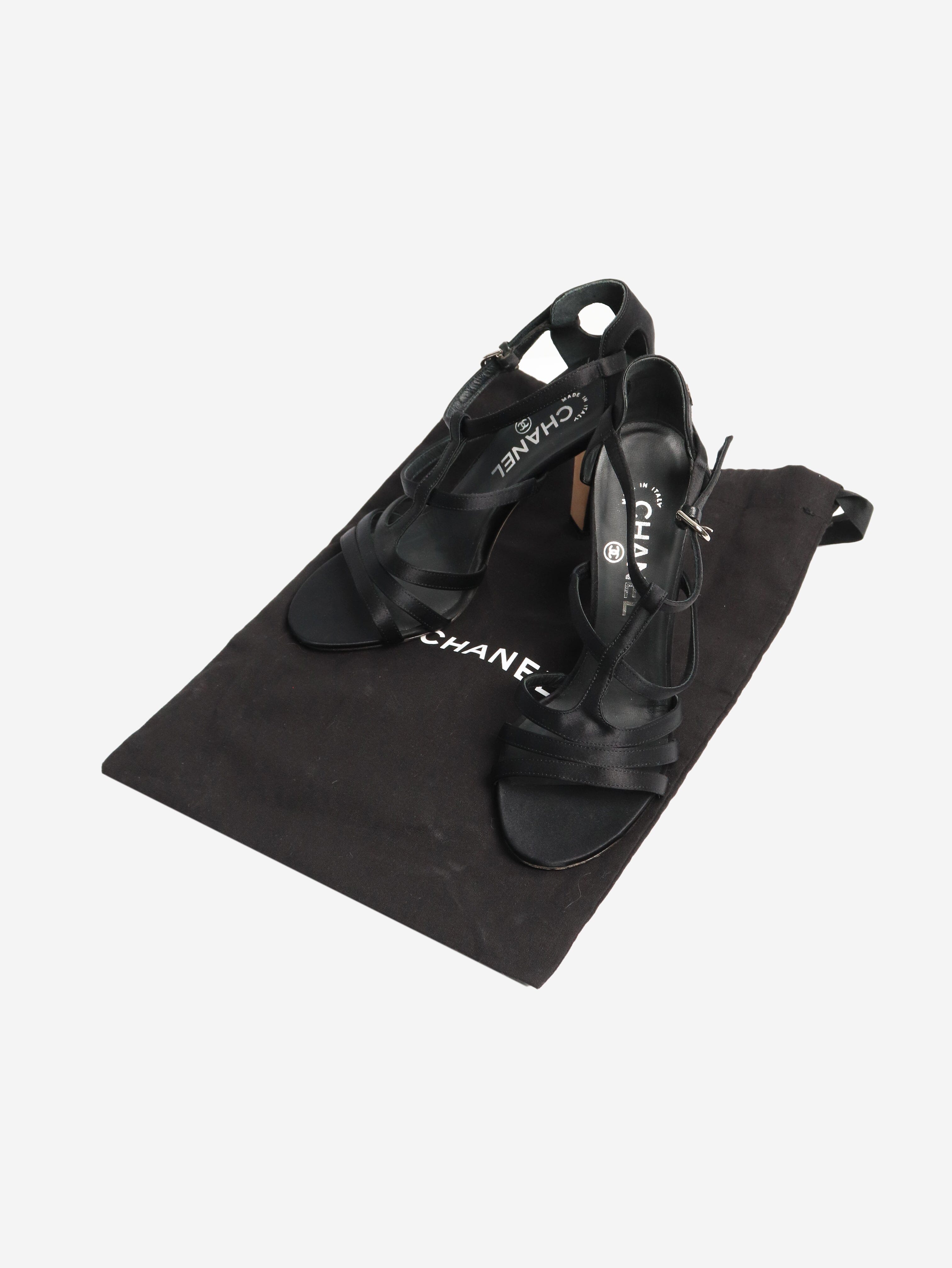 Black Satin Heeled Sandals for Women - Size EU 37 (UK 4) - Elegant Evening Shoes for Parties, Weddings & Special Occasions