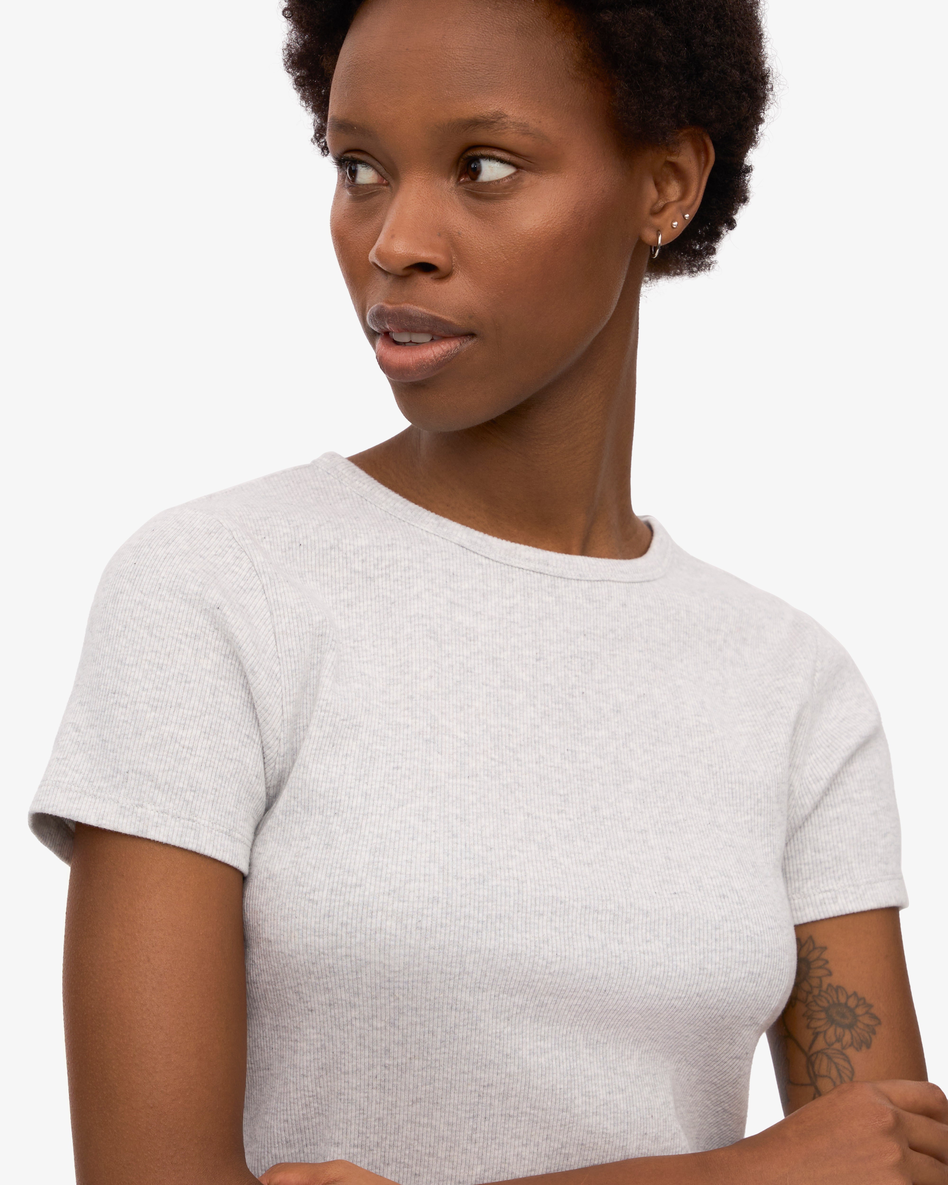 Organic Rib T-Shirt for Women - Soft Faded Pink Cotton Tee - Casual Comfort Wear for Everyday Outfits & Layering
