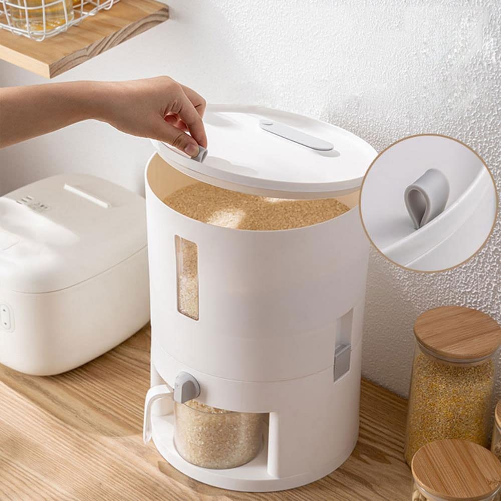 Airtight Rice Cereal Dispenser - Food Storage Container for Rice, Grains & Dried Fruits - Kitchen Pantry Organizer (White, Medium Size) | Perfect for Meal Prep, Baking & Bulk Food Storage