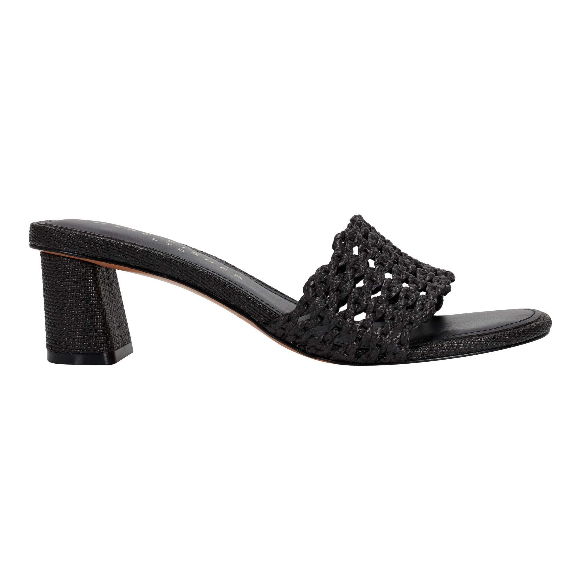 Marc Fisher Ltd Women's Jazmine Black & Raffia Braid Woven Sandals - Comfortable Summer Beach Shoes for Women, Perfect for Vacations, Weddings & Outdoor Parties