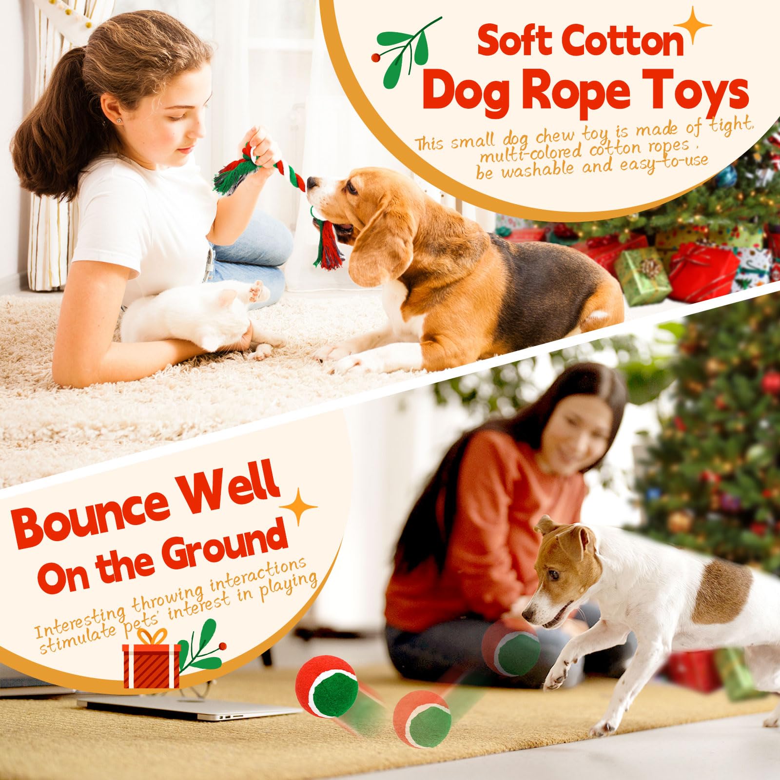 6Pcs Christmas Squeaky Dog Toys Set - Cute Holiday Chew Toys for Small & Medium Dogs with Squeaker (Tree & Reindeer) - Perfect for Puppy Playtime, Christmas Gifts & Interactive Training