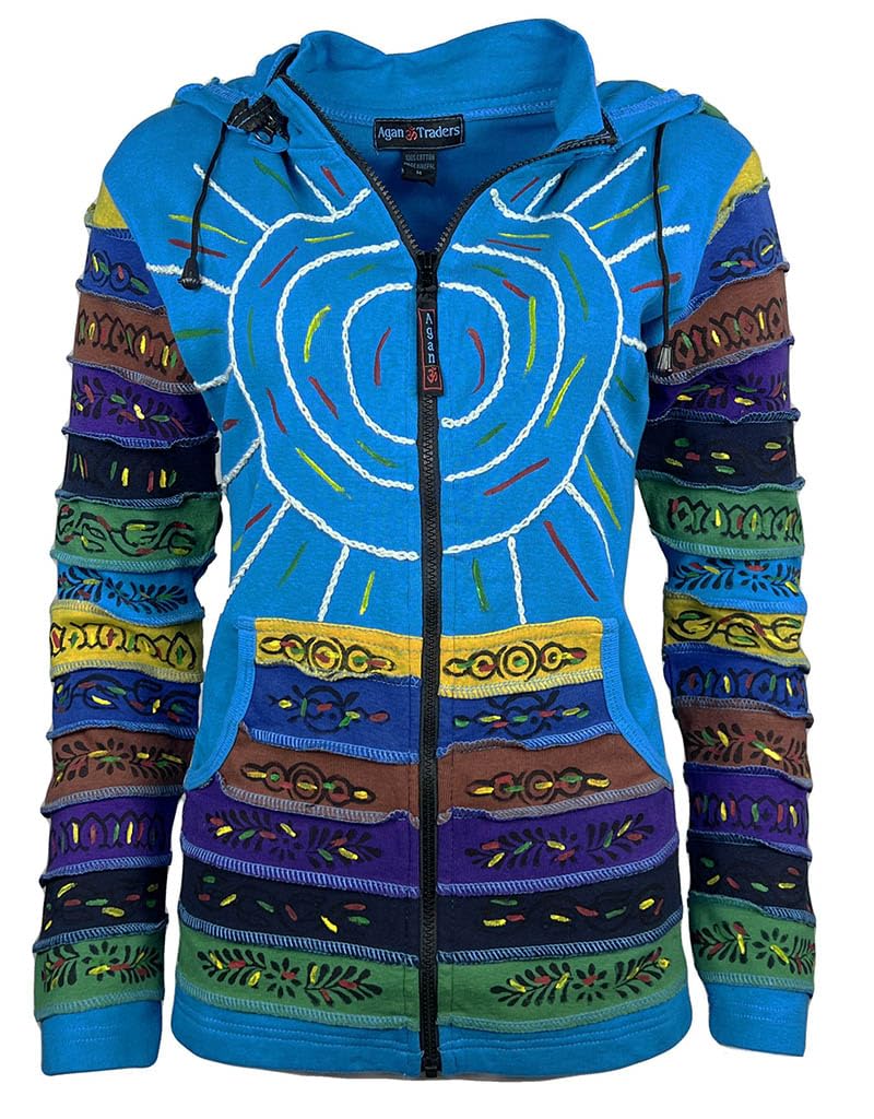 Agan Traders 2025 Spring Women's Zip Up Hoodie Jacket - Lightweight Gypsy Brush Painted Sweatshirt with Detachable Pixie Hood | Perfect for Casual Wear, Music Festivals & Boho Style Outfits
