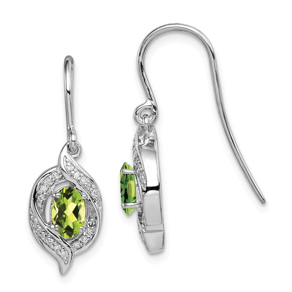 Sterling Silver Rhodium-Plated Diamond & Peridot Shepherd Hook Earrings for Women - Elegant Dangle Earrings for Parties, Weddings & Everyday Wear