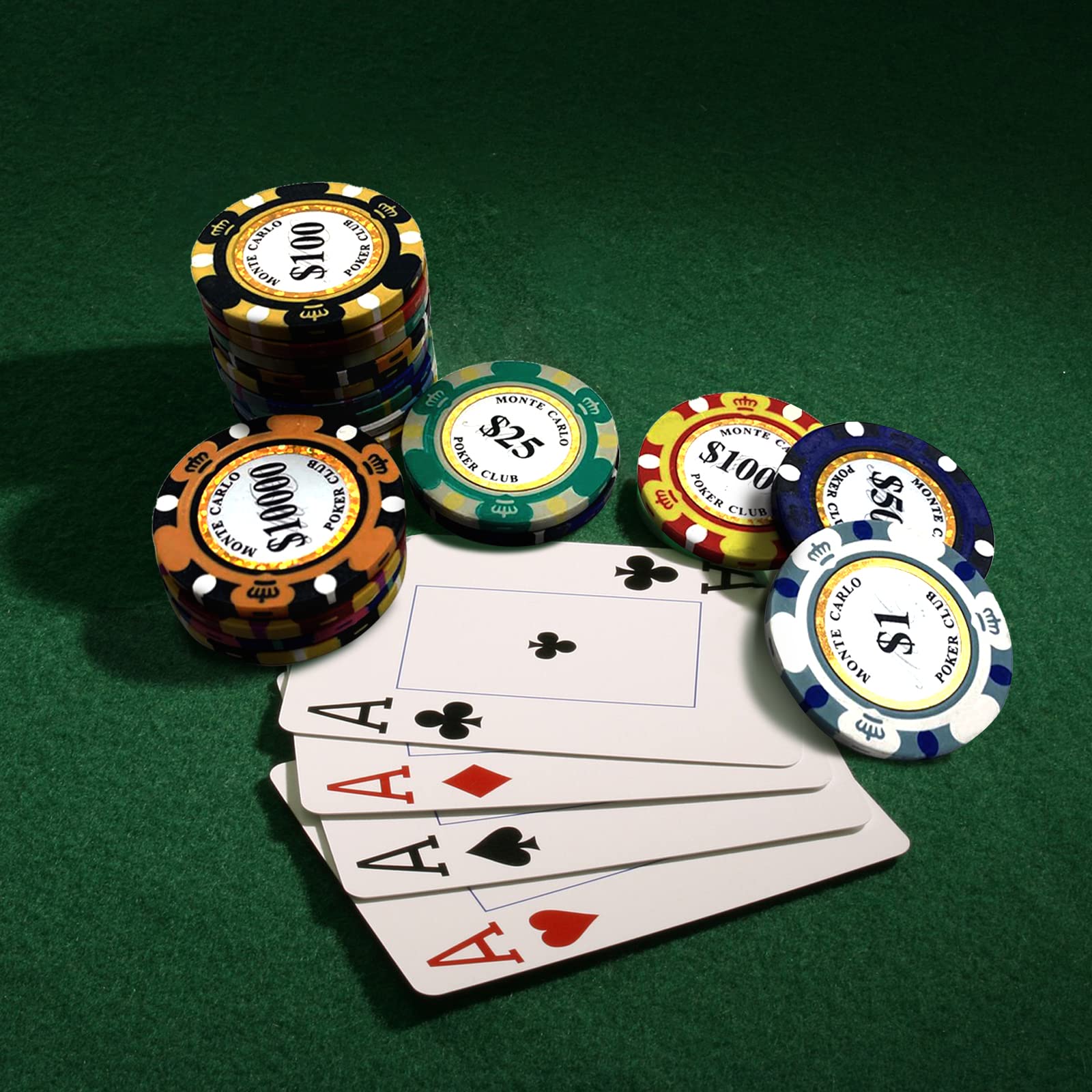 Premium 14 Gram Clay Poker Chips - Monte Carlo Style (Pack of 50) for Casino Nights, Home Poker Games & Poker Tournaments