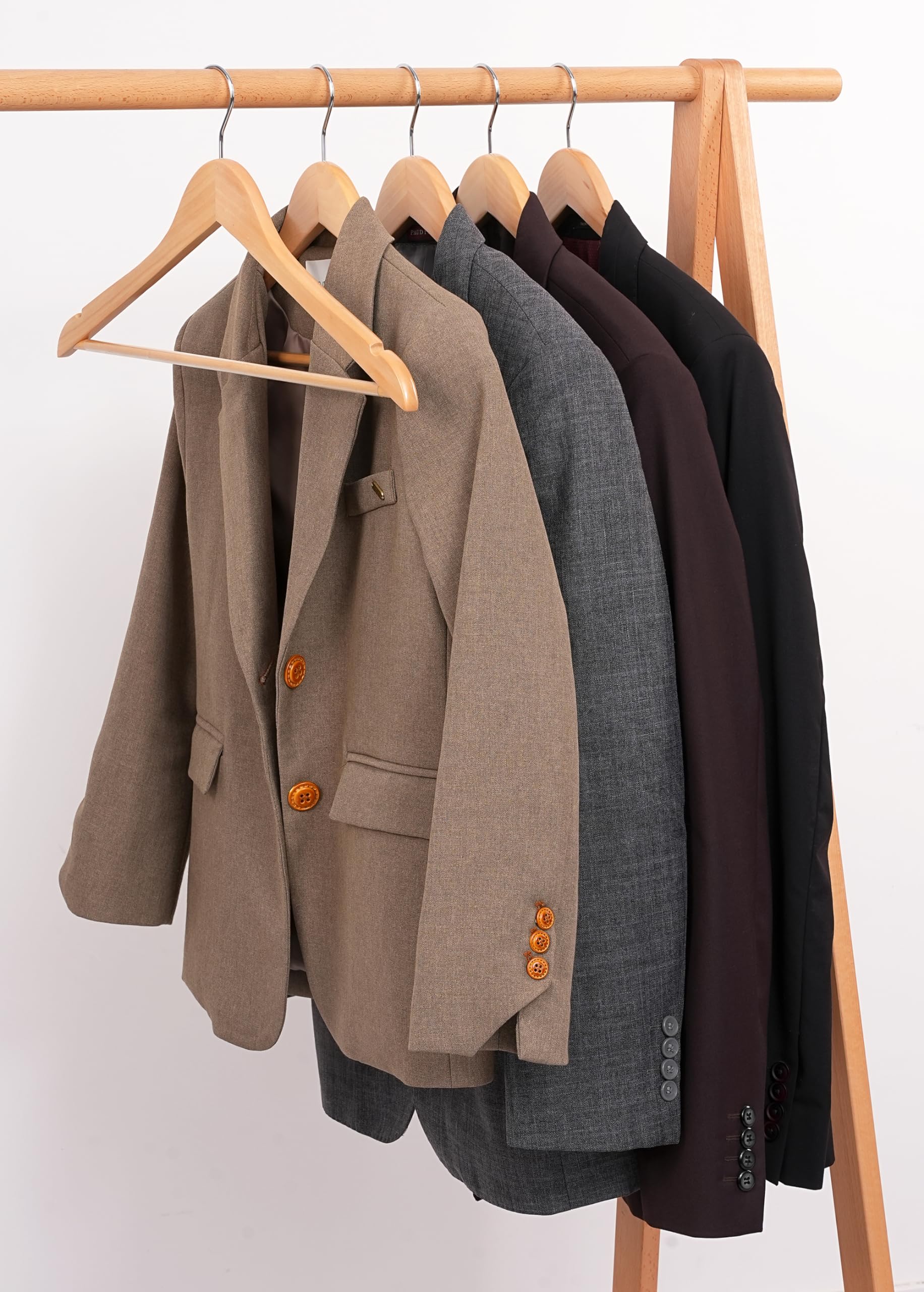 10 Pack Wooden Hangers - Non-Slip Solid Wood Coat Hangers with 360° Swivel Hook & Notches for Shirts, Suits, Jackets & Dresses | Natural Wood Finish (HL01N) | Perfect for Closet Organization & Garment Protection