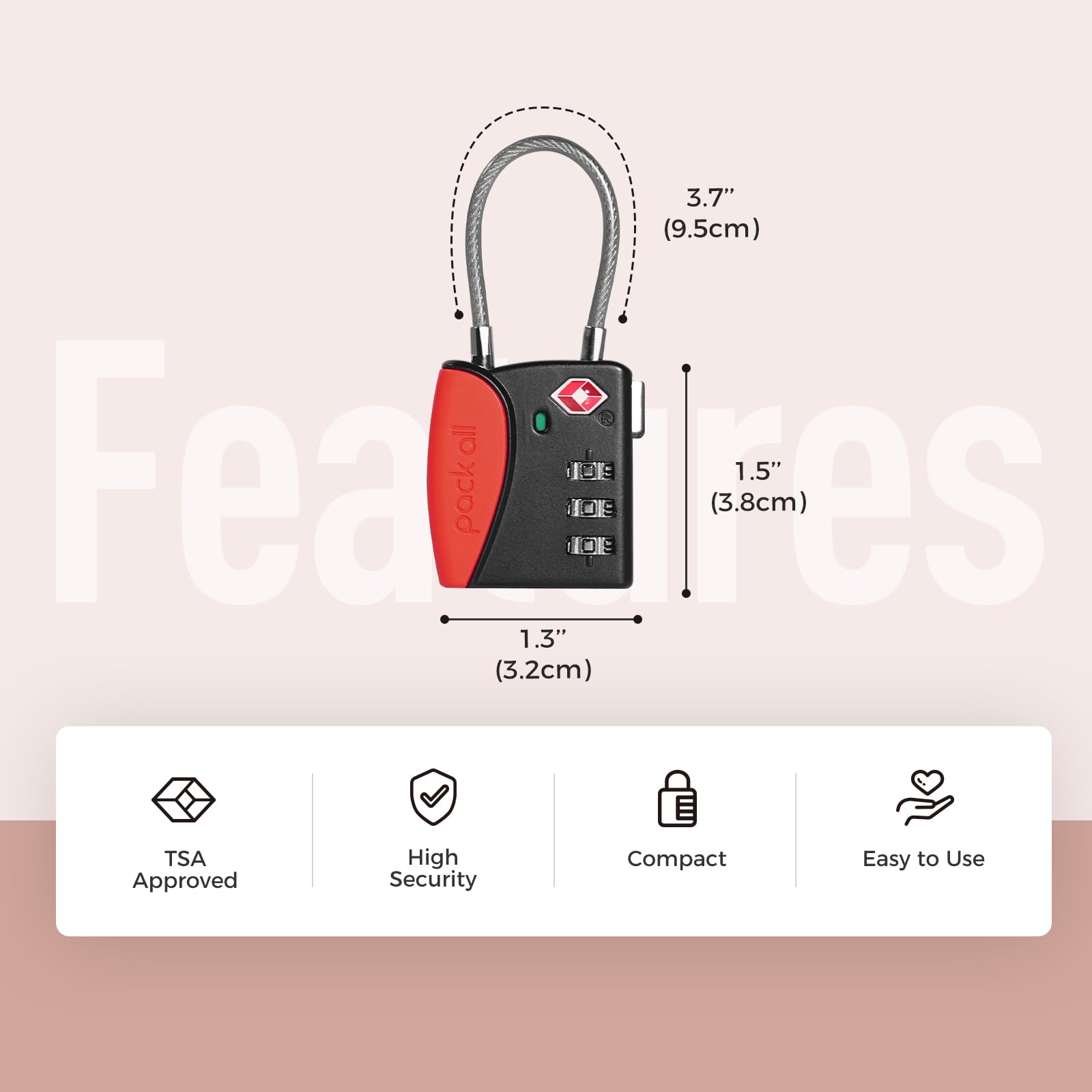 **TSA Approved 3 Digit Combination Cable Luggage Locks (4 Pack, Red) - Secure Suitcases, Bags & Backpacks for Travel, Gym & Storage - Durable Alloy Travel Accessories**