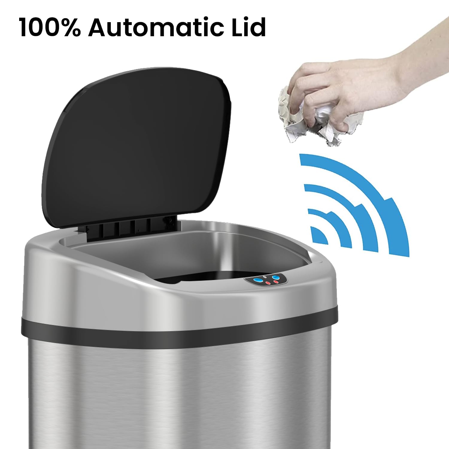 iTouchless 13 Gallon Automatic Sensor Trash Can with Odor Control - Stainless Steel Kitchen Garbage Bin with Wide Lid Opening & 20 Premium Bags - Perfect for Home, Office, and Restaurant Use