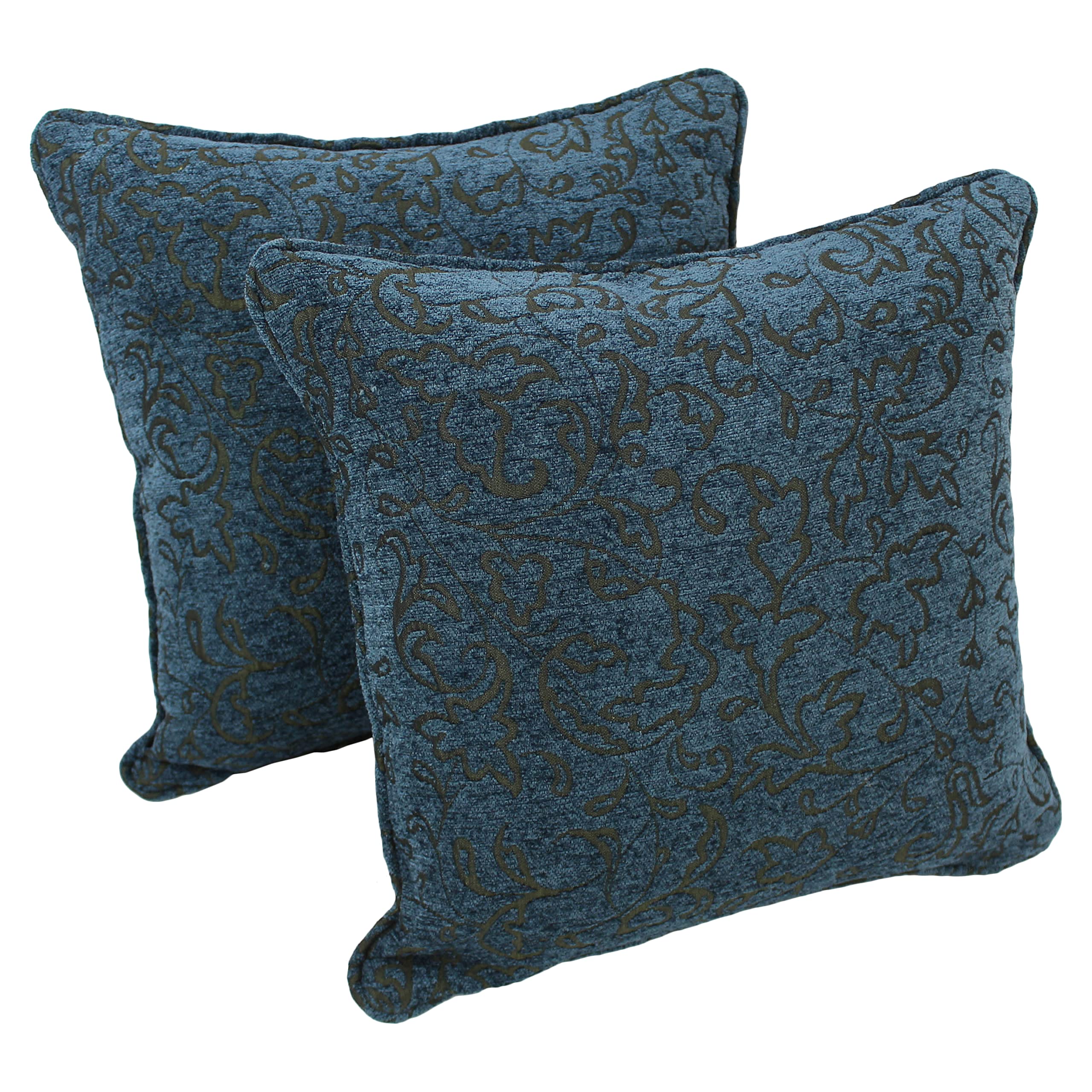 Blazing Needles Corded Jacquard Chenille Throw Pillows (Set of 2) - 18 Inch Blue Floral Decorative Cushions for Sofa, Bed & Living Room - Soft & Stylish Home Decor Accent