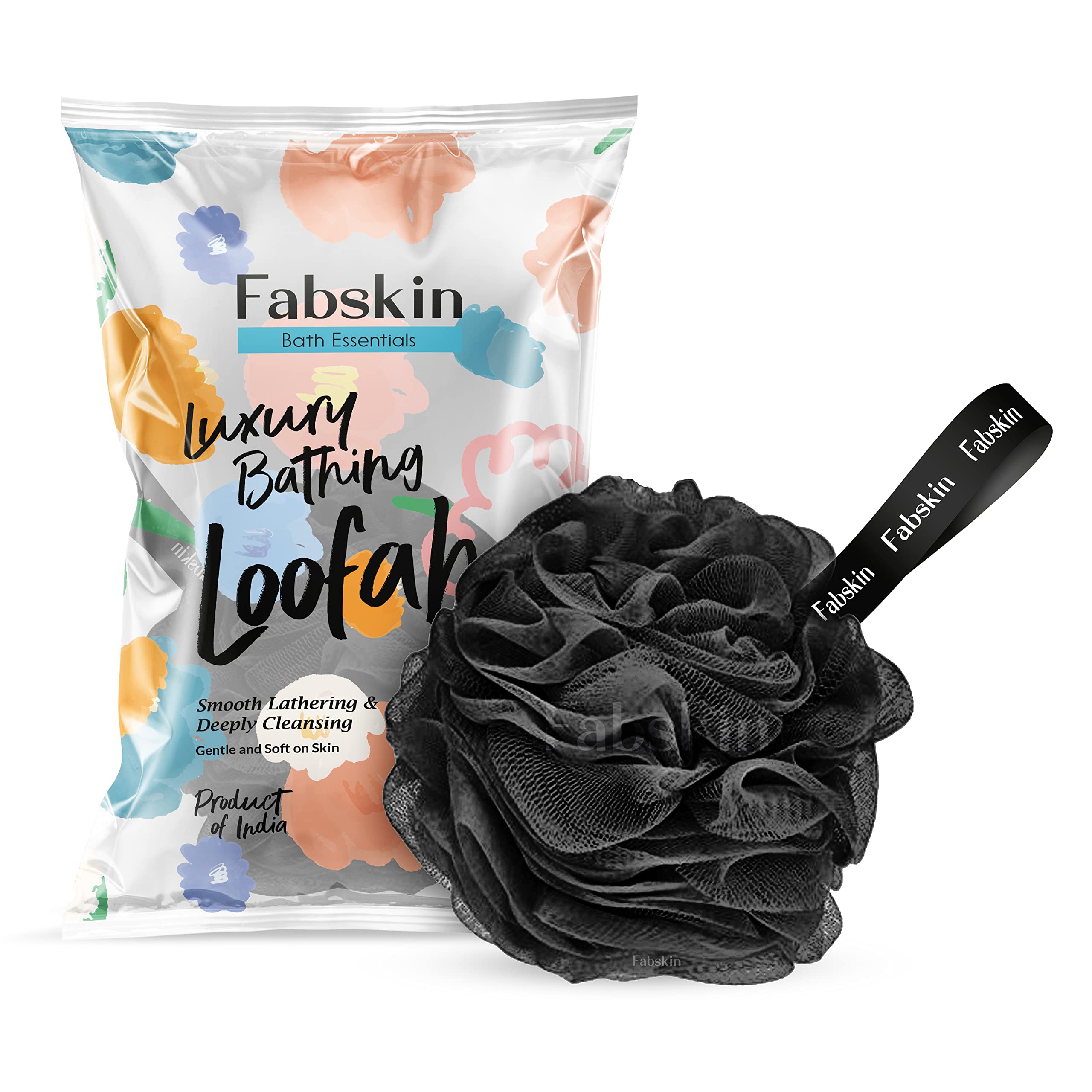 FABSKIN Rose & Loofah Bath Sponge Set - Exfoliating Shower Scrubber for Women & Men - Peach & Black Colors - Perfect for Body Wash, Exfoliation & Skin Renewal - Ideal for Daily Shower & Spa Routine