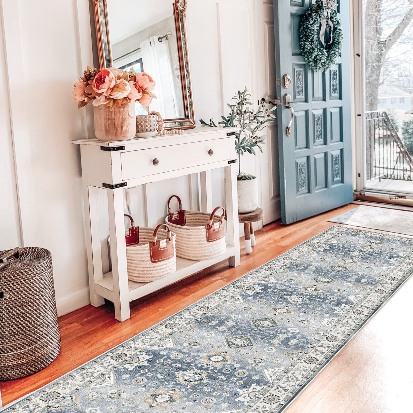 HY HAO YUN LAI Non-Slip Runner Rug for Hallways & Kitchens - Ultra Soft Washable Long Farmhouse Rug, Non-Shedding Accent Rug (Grey, 2x7 ft) - Perfect for Entryways, Bedrooms & High-Traffic Areas