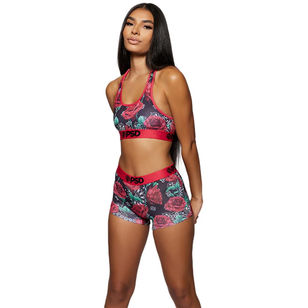 PSD Women's Floral Print Sports Bra - Racerback Workout Bras with Breathable Microfiber Fabric for Yoga, Running & Gym - Comfortable Support for Active Women