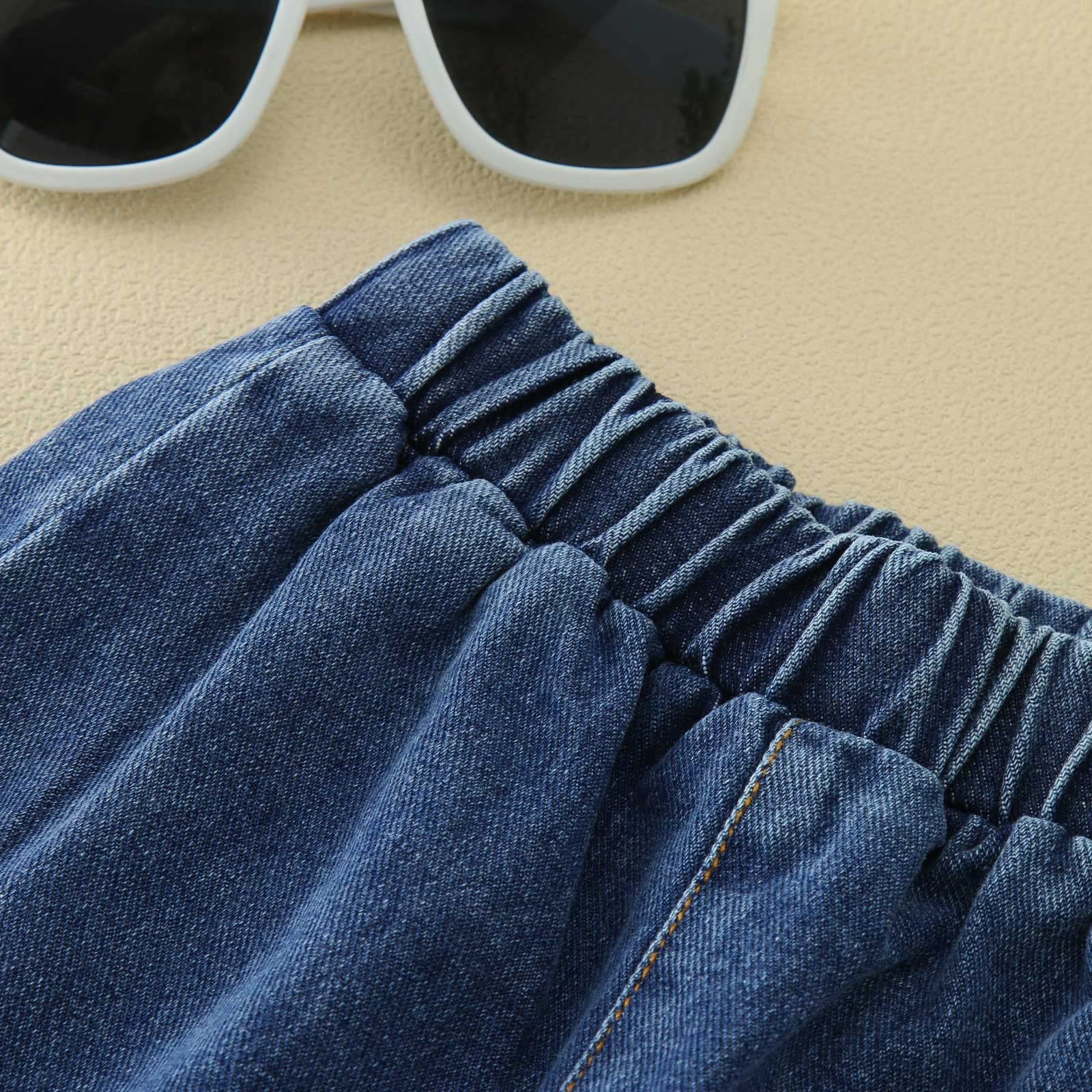 **Boys' Denim Shorts for Toddlers - Elastic Waist Summer Pants with Pockets | Comfortable Knee-Length Jeans for Playtime & Outdoor Activities**