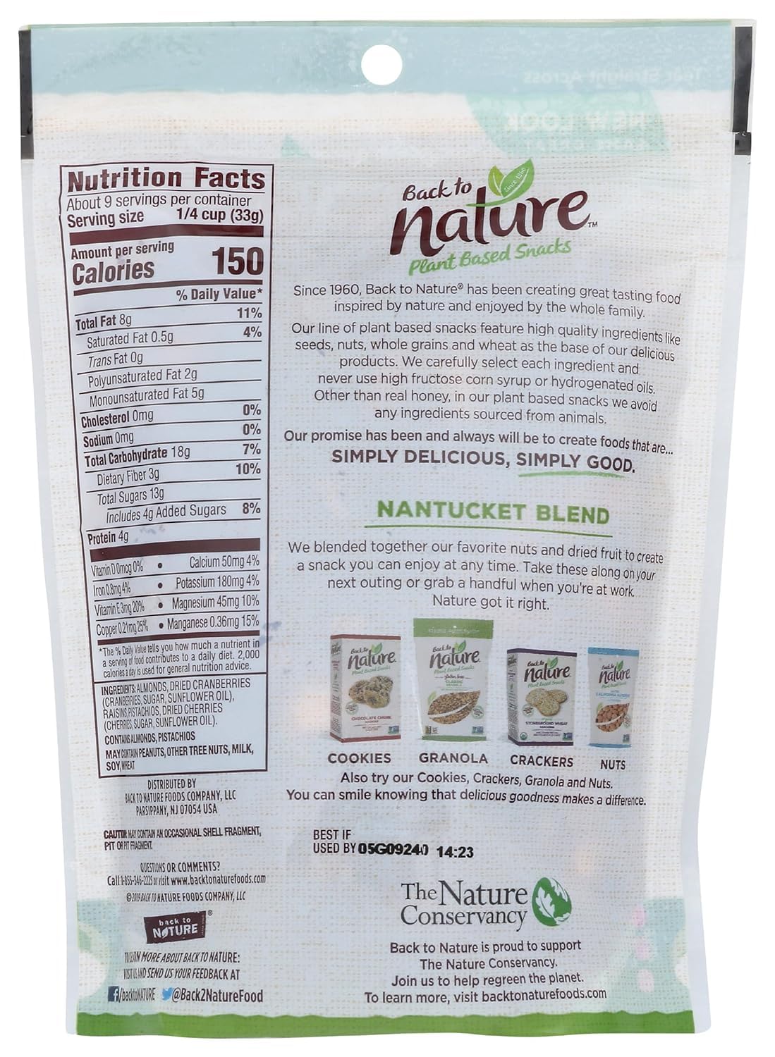 Back to Nature Nantucket Blend Nut Mix - Almonds, Pistachios, Dried Fruit - Dry Roasted No Salt, Non-GMO, High Protein Snack, 10oz | Healthy On-the-Go Snacking, Office, Hiking & Travel
