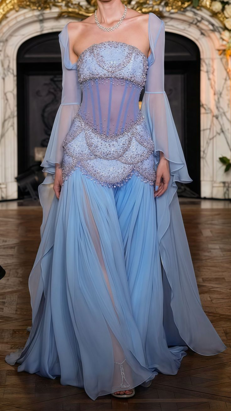 Elegant A-Line Blue Chiffon Beaded Formal Evening Gown - Prom Dress J6505 for Women | Perfect for Homecoming, Cocktail Parties & Special Occasions